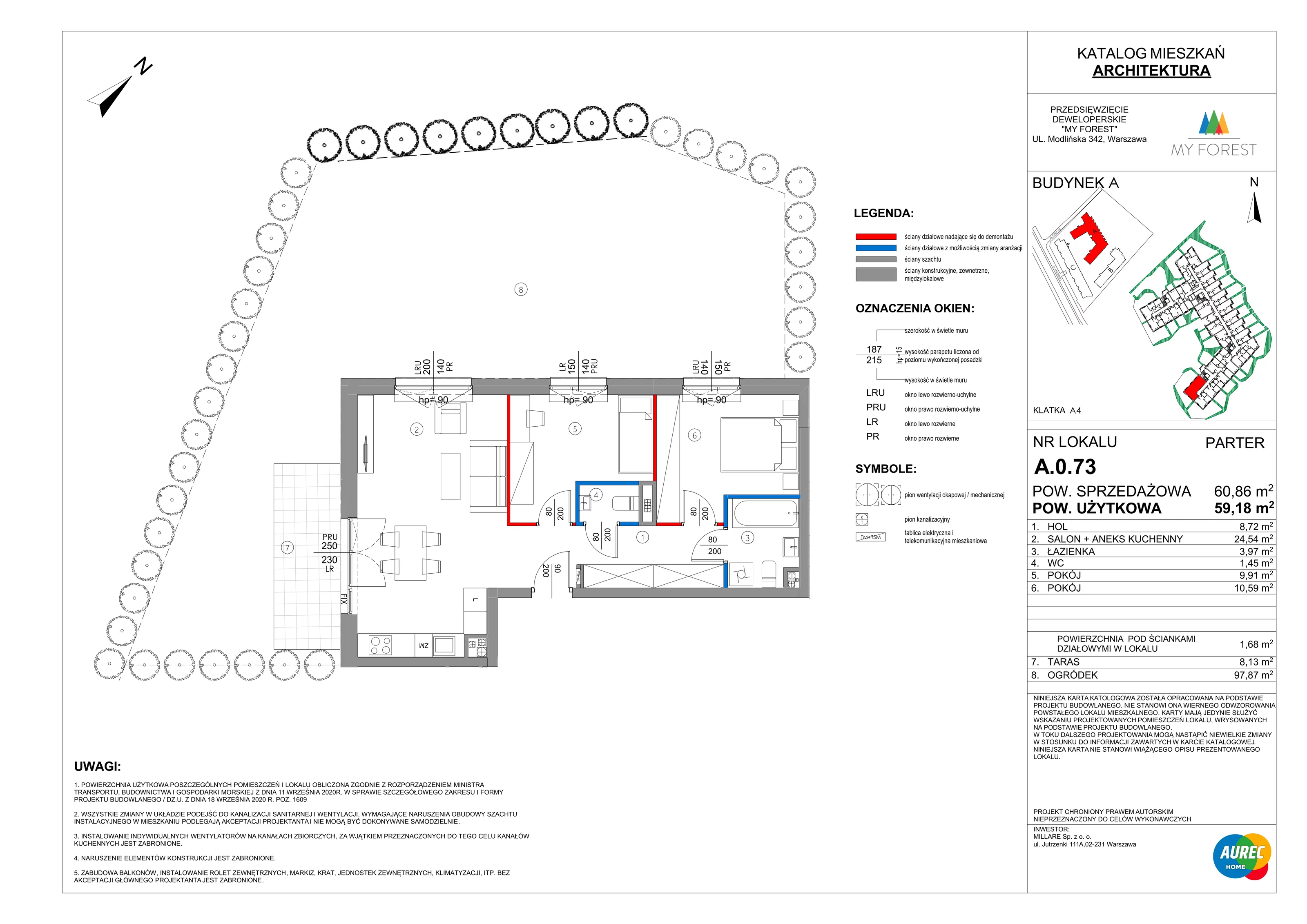 3 pokoje, mieszkanie 59,18 m², parter, oferta nr A.0.73, My Forest, Warszawa, Białołęka, ul. Modlińska 342