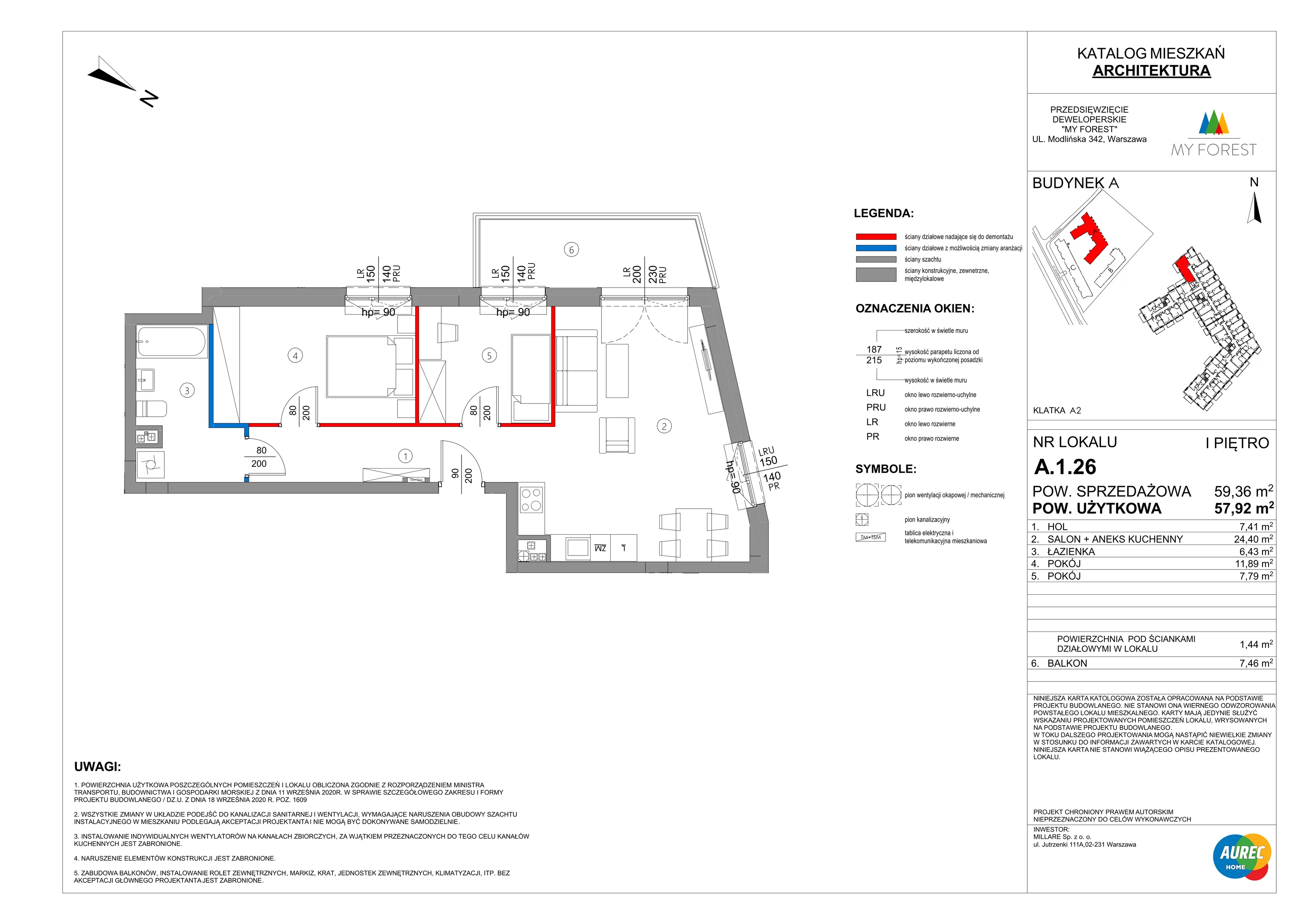 3 pokoje, mieszkanie 57,92 m², piętro 1, oferta nr A.1.26, My Forest, Warszawa, Białołęka, ul. Modlińska 342
