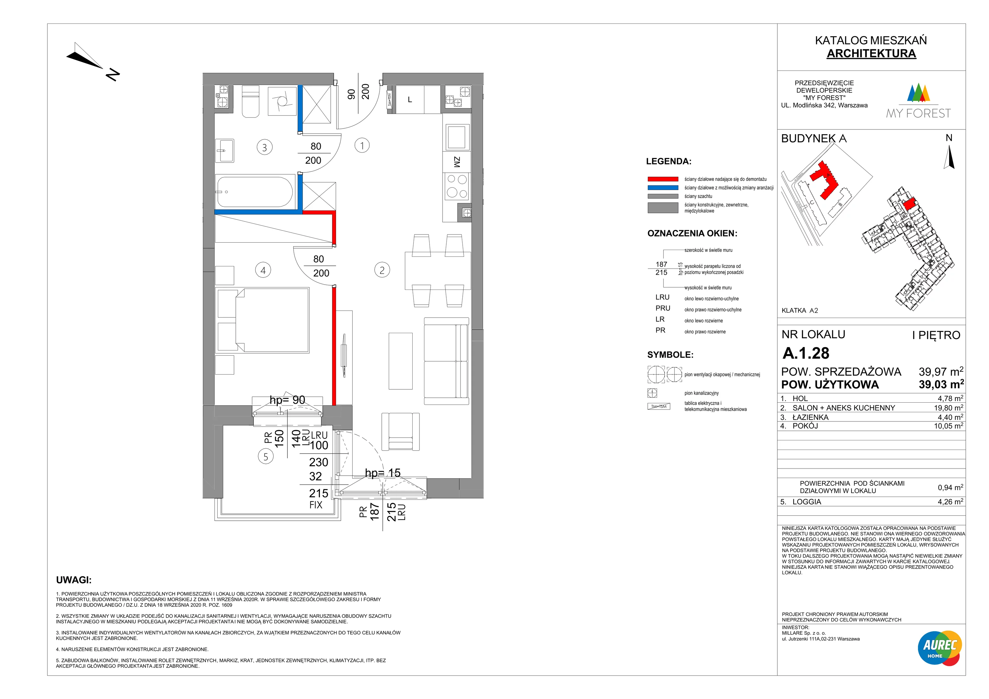 2 pokoje, mieszkanie 39,03 m², piętro 1, oferta nr A.1.28, My Forest, Warszawa, Białołęka, ul. Modlińska 342