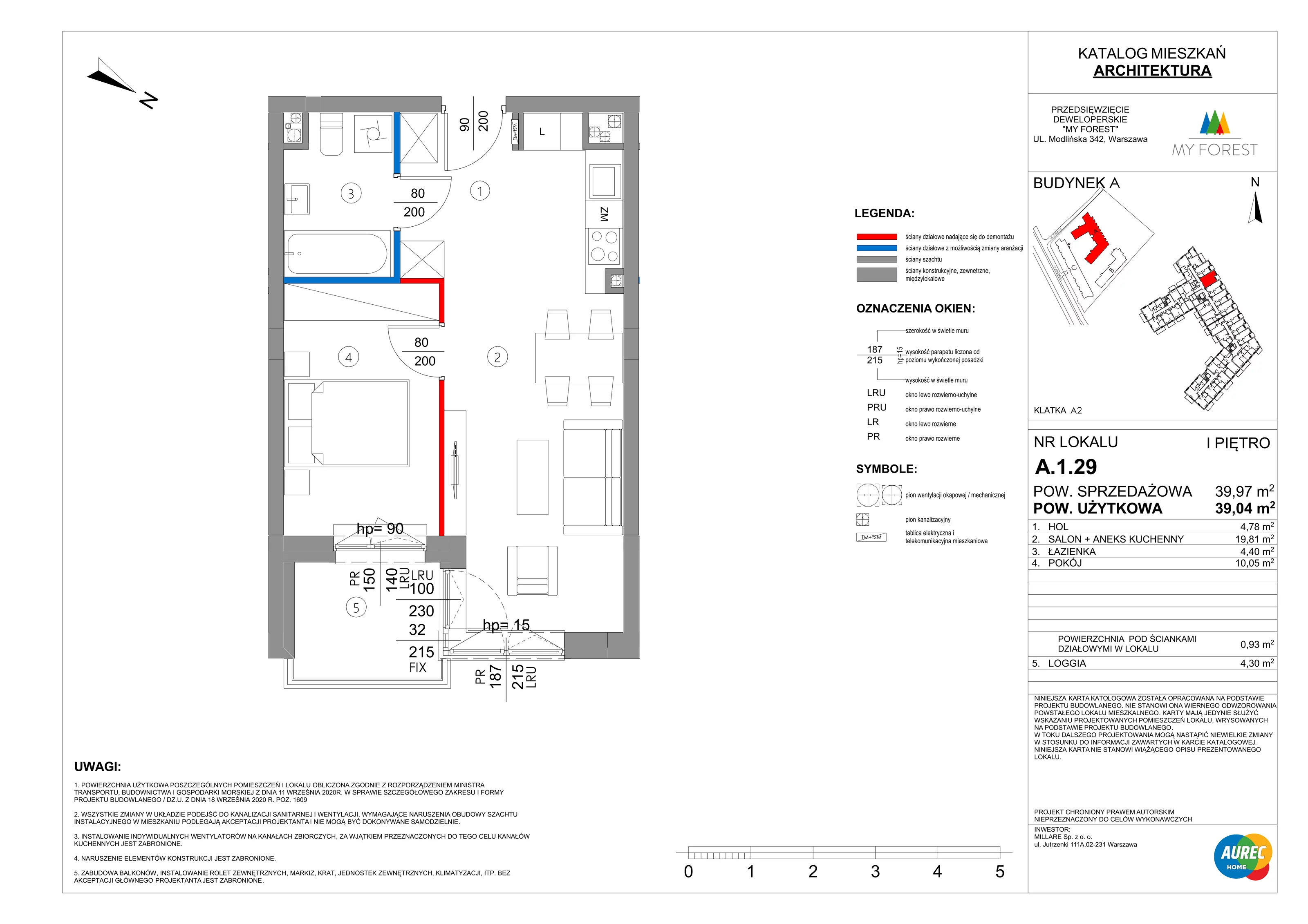 2 pokoje, mieszkanie 39,04 m², piętro 1, oferta nr A.1.29, My Forest, Warszawa, Białołęka, ul. Modlińska 342