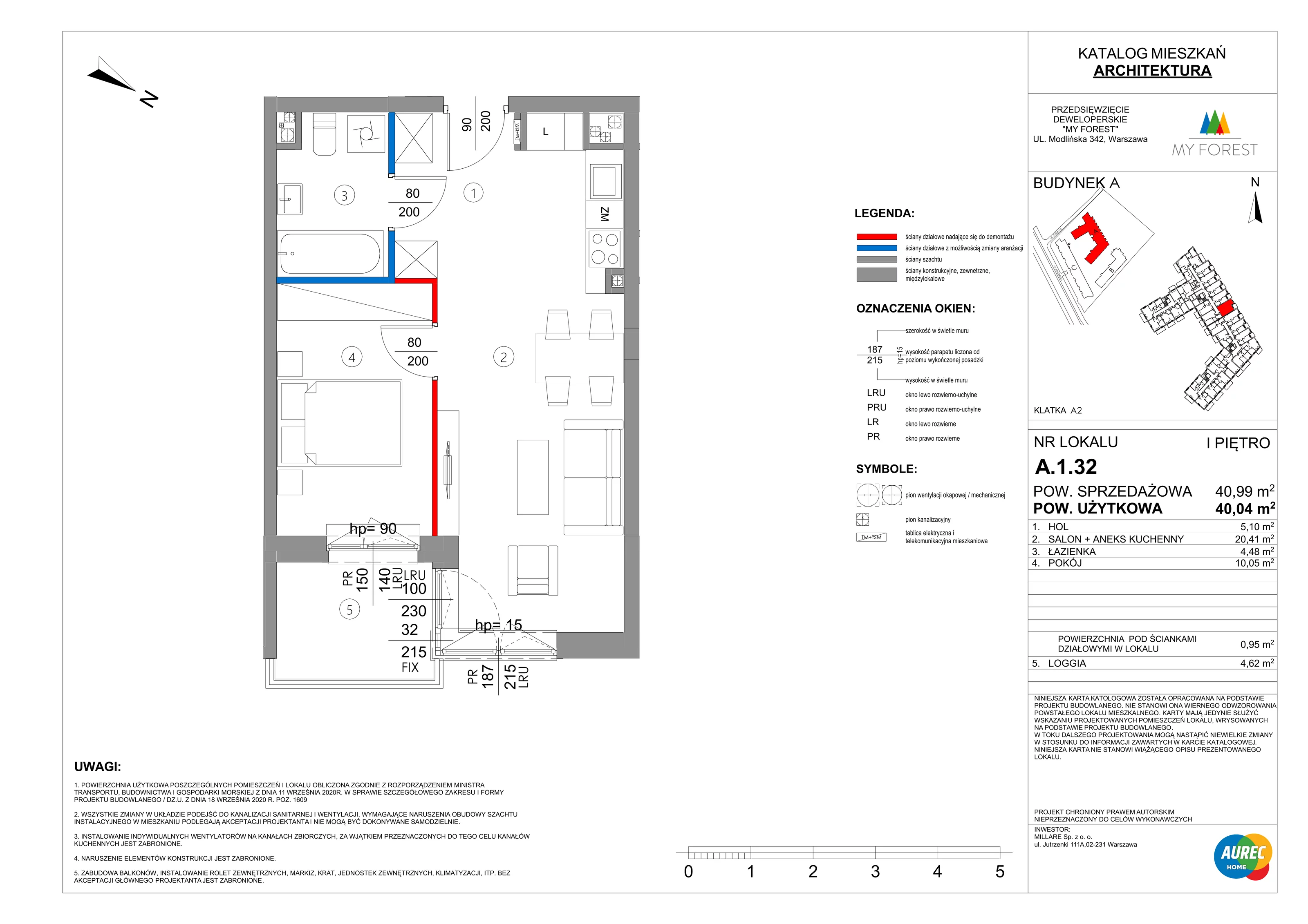 2 pokoje, mieszkanie 40,04 m², piętro 1, oferta nr A.1.32, My Forest, Warszawa, Białołęka, ul. Modlińska 342