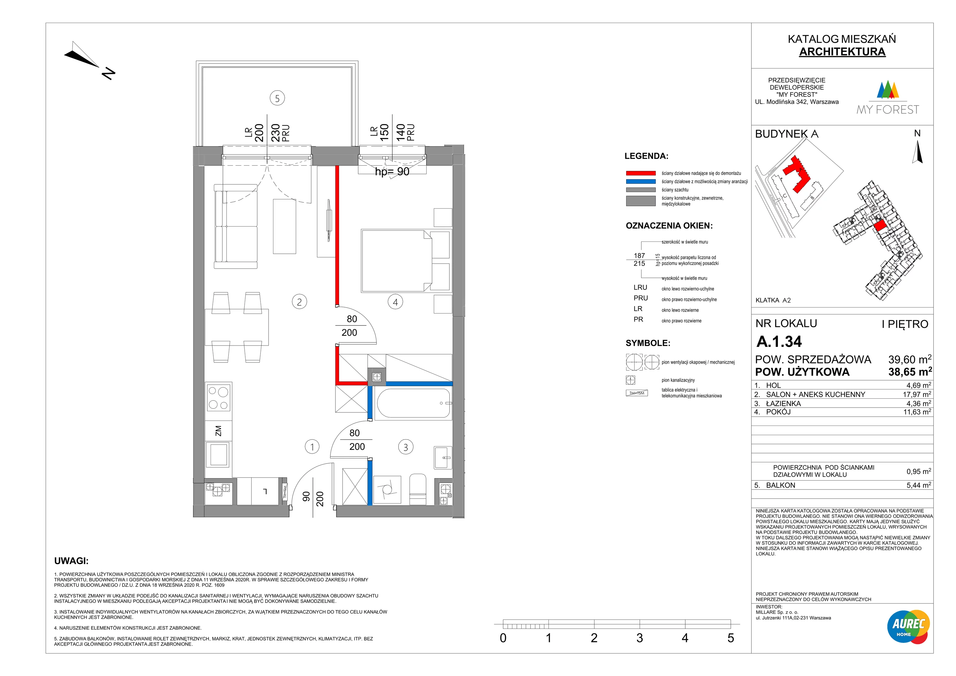 2 pokoje, mieszkanie 38,65 m², piętro 1, oferta nr A.1.34, My Forest, Warszawa, Białołęka, ul. Modlińska 342