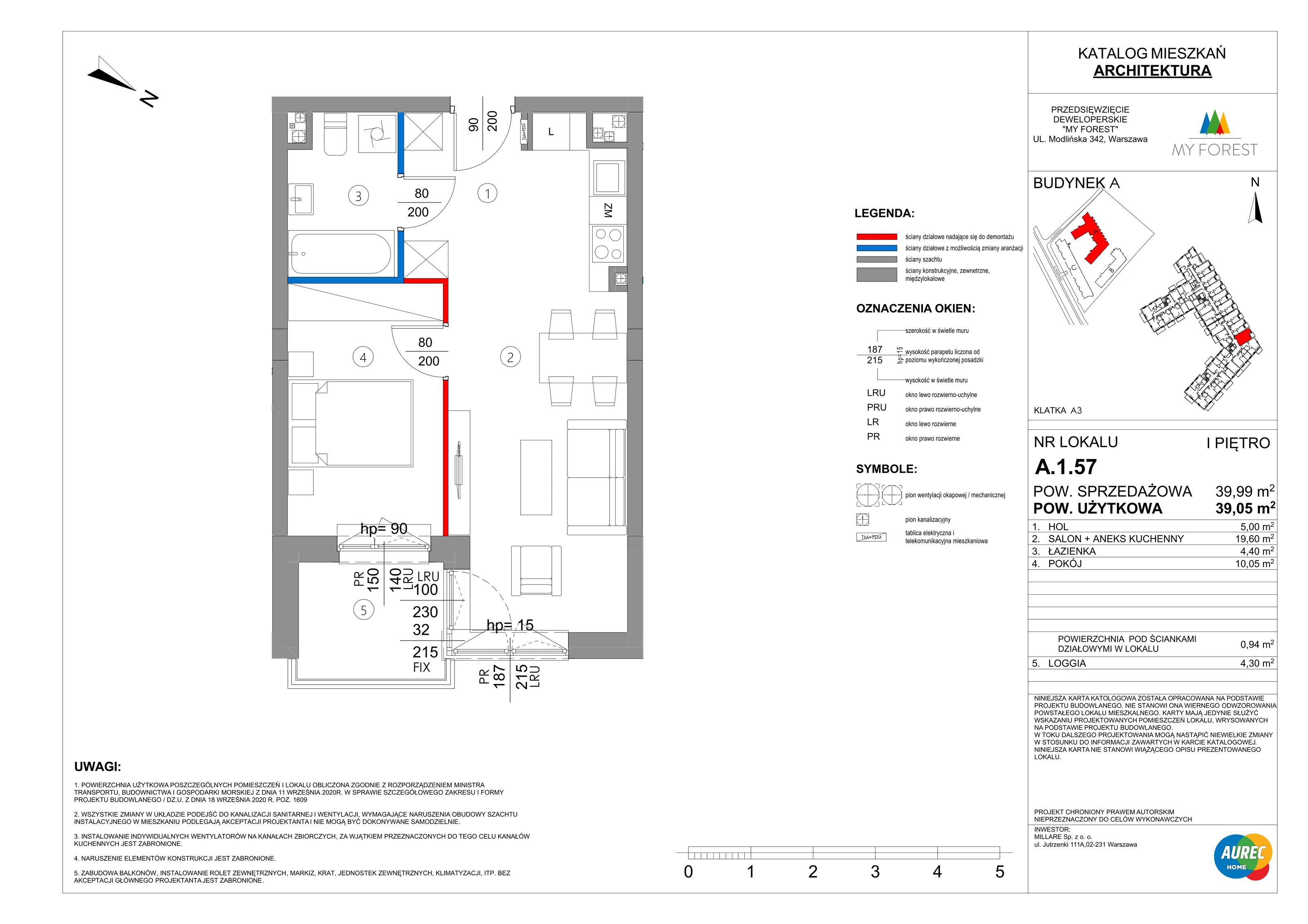 2 pokoje, mieszkanie 39,05 m², piętro 1, oferta nr A.1.57, My Forest, Warszawa, Białołęka, ul. Modlińska 342