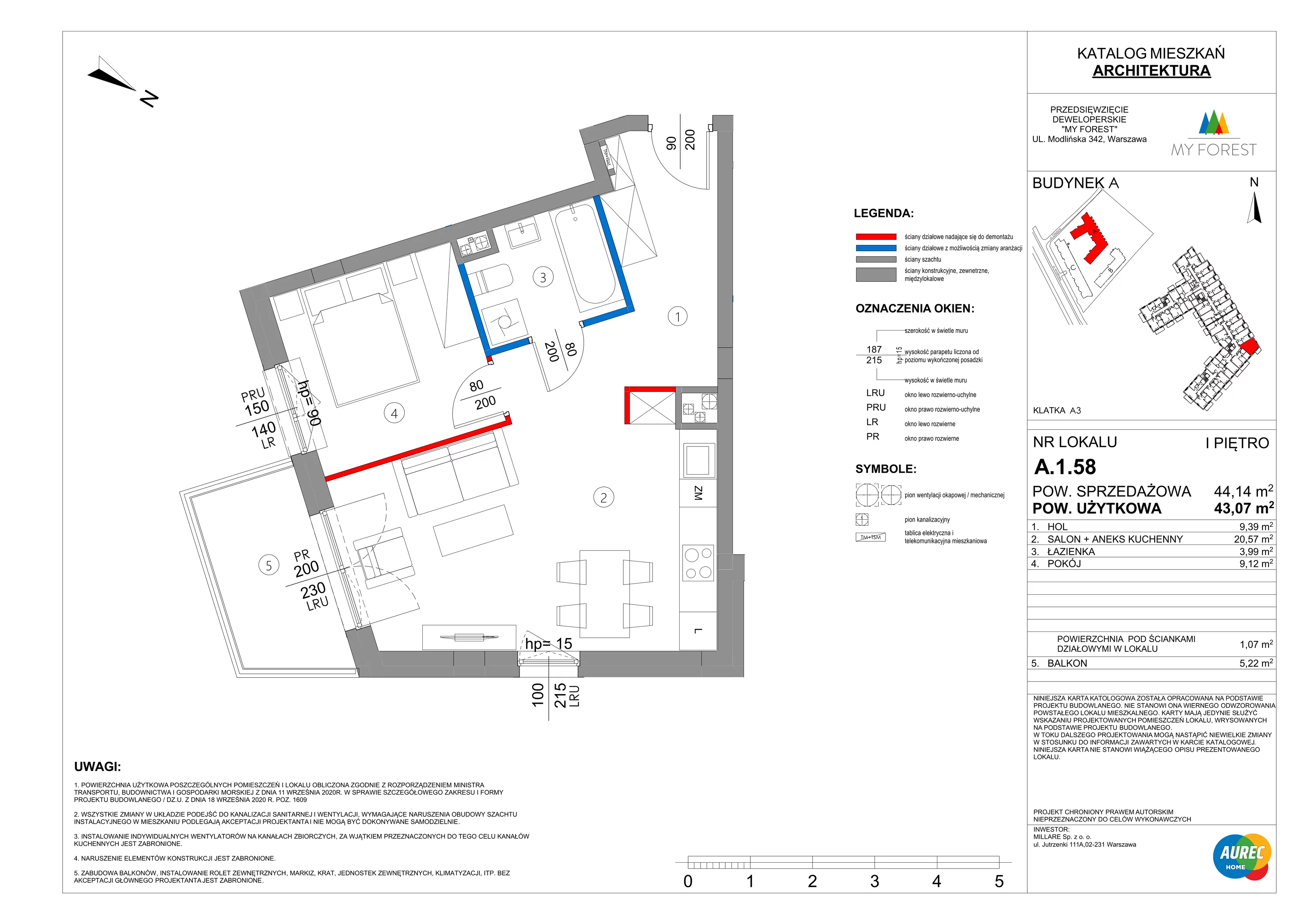 2 pokoje, mieszkanie 43,07 m², piętro 1, oferta nr A.1.58, My Forest, Warszawa, Białołęka, ul. Modlińska 342