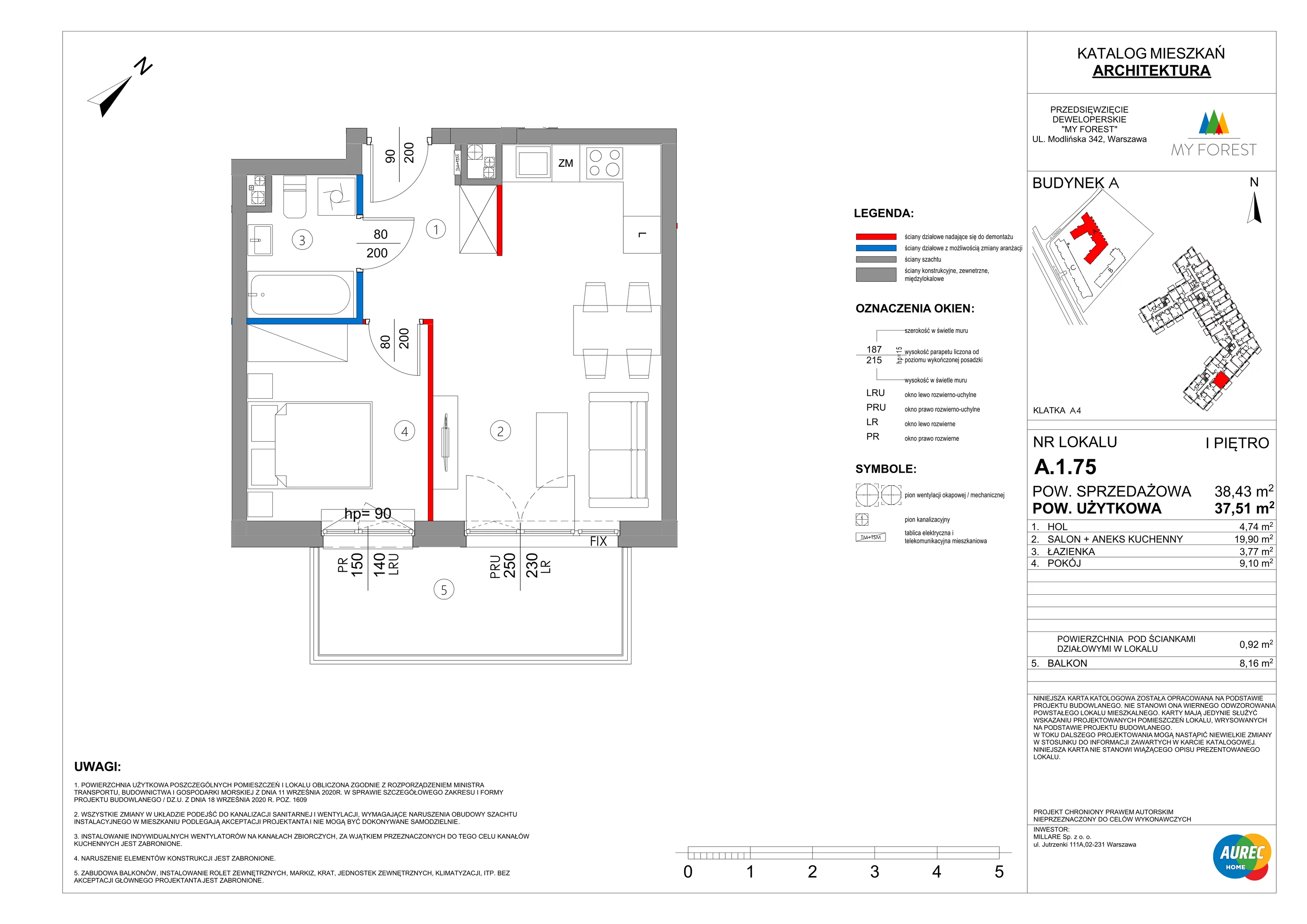 2 pokoje, mieszkanie 37,51 m², piętro 1, oferta nr A.1.75, My Forest, Warszawa, Białołęka, ul. Modlińska 342