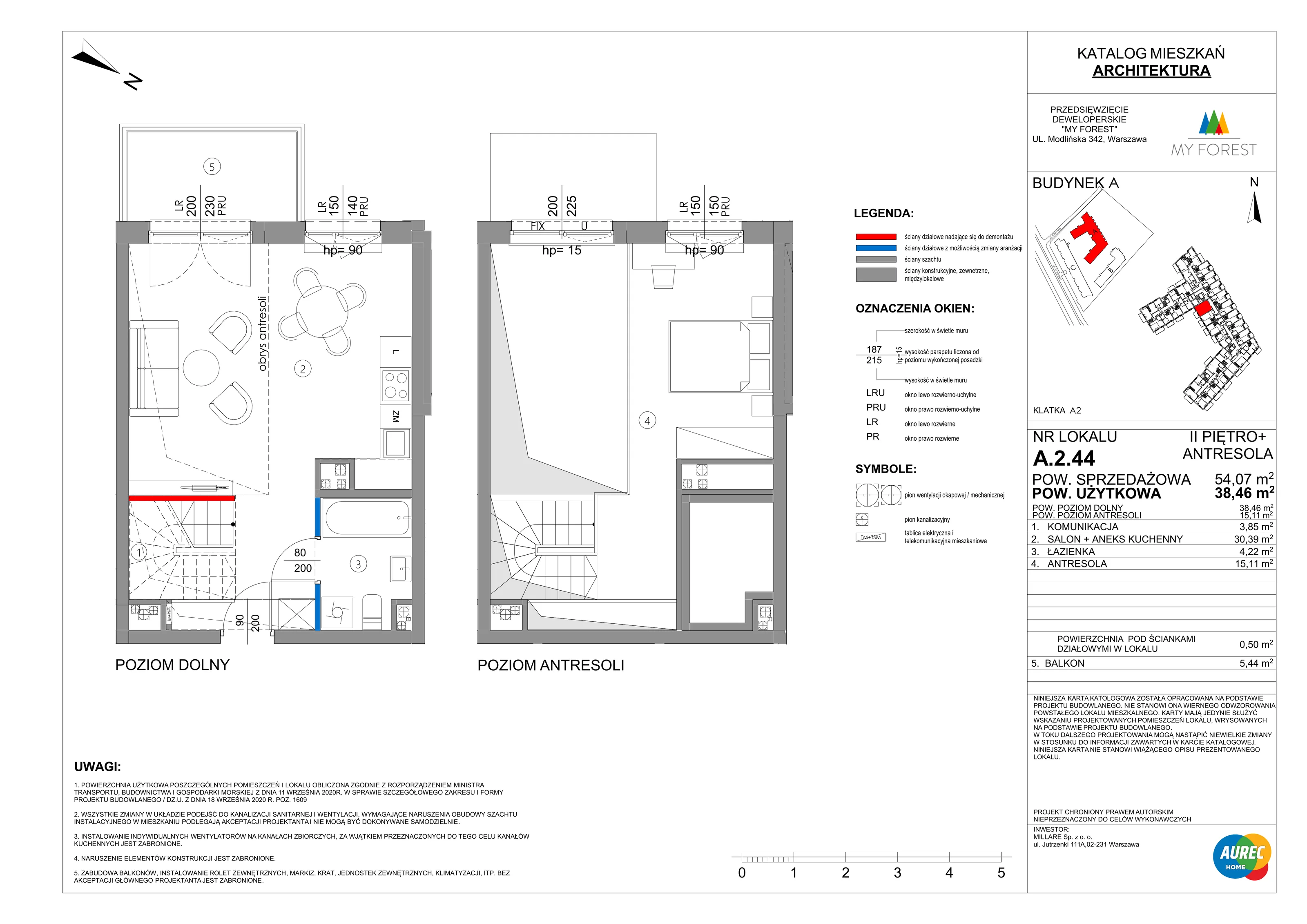 2 pokoje, mieszkanie 54,07 m², piętro 2, oferta nr A.2.44, My Forest, Warszawa, Białołęka, ul. Modlińska 342