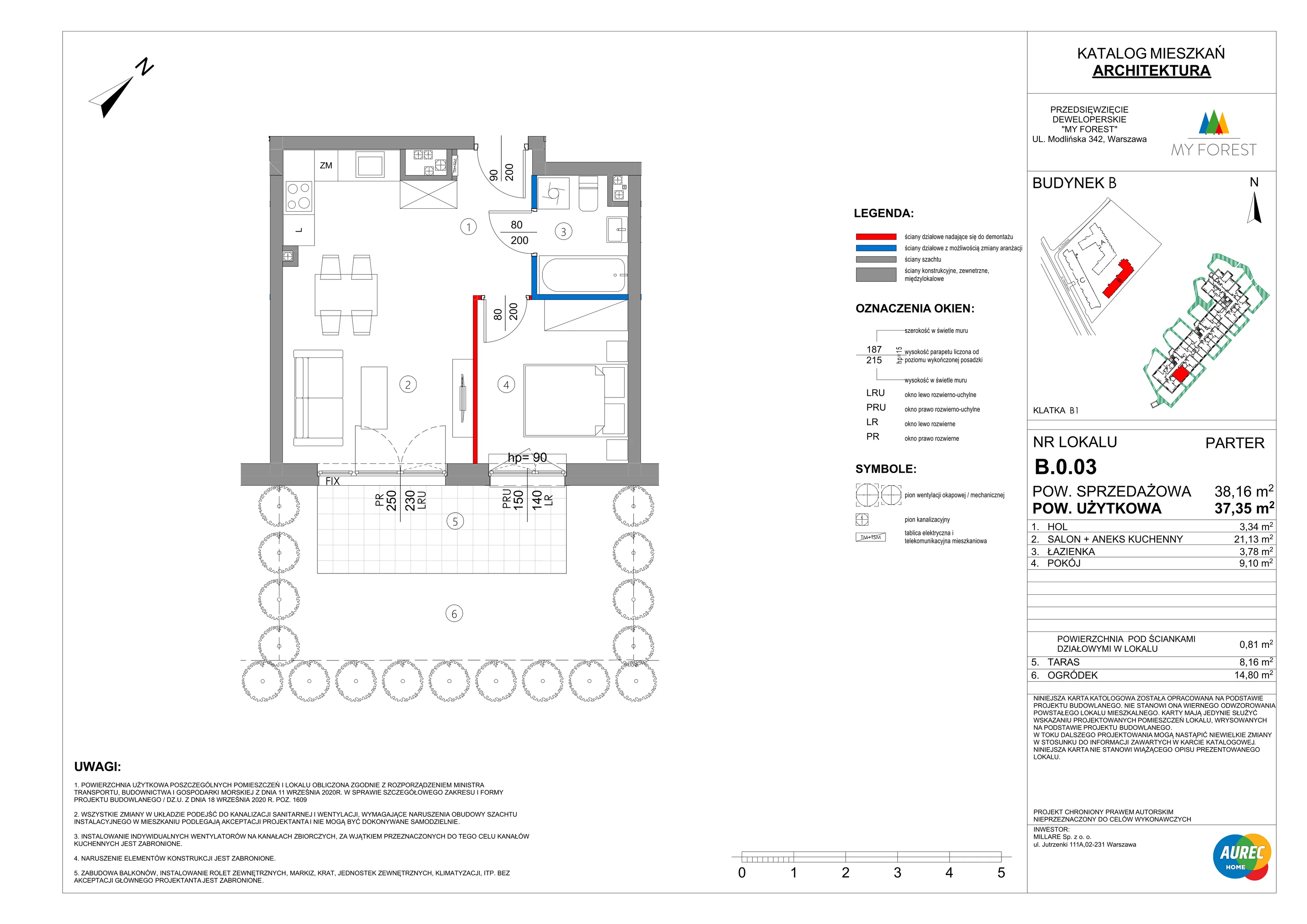 2 pokoje, mieszkanie 37,35 m², parter, oferta nr B.0.03, My Forest, Warszawa, Białołęka, ul. Modlińska 342