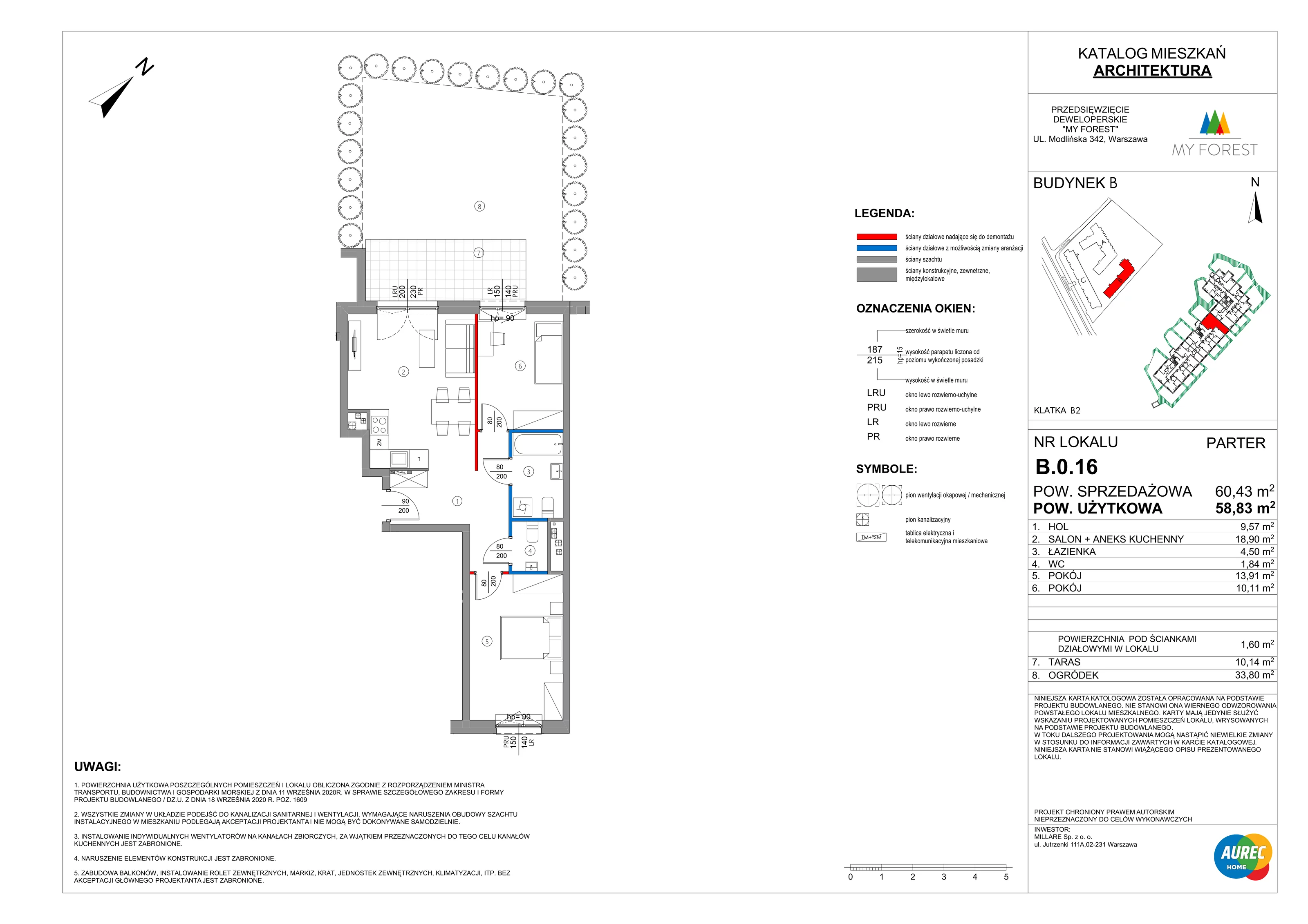 3 pokoje, mieszkanie 58,83 m², parter, oferta nr B.0.16, My Forest, Warszawa, Białołęka, ul. Modlińska 342