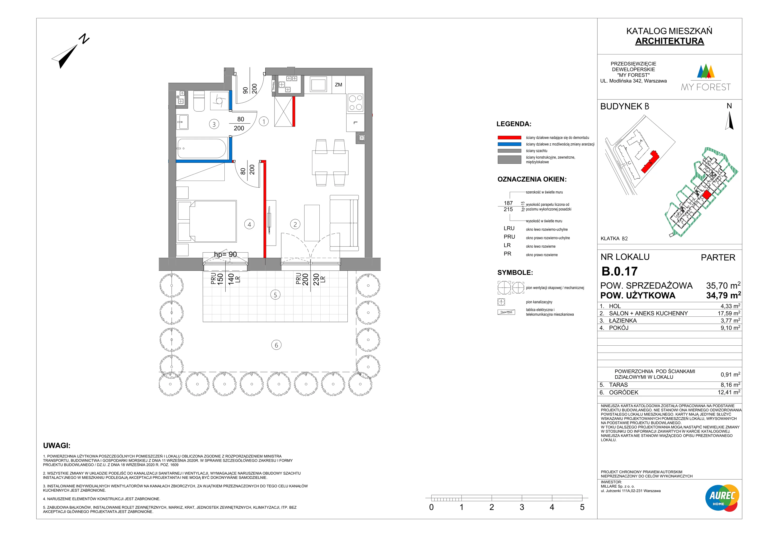 2 pokoje, mieszkanie 34,79 m², parter, oferta nr B.0.17, My Forest, Warszawa, Białołęka, ul. Modlińska 342