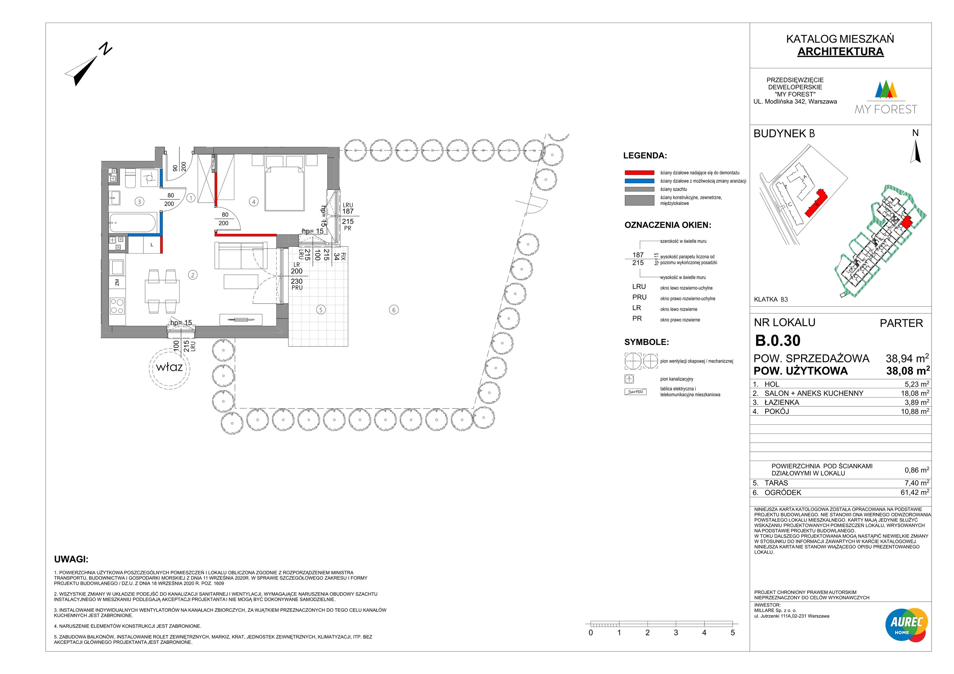 2 pokoje, mieszkanie 38,08 m², parter, oferta nr B.0.30, My Forest, Warszawa, Białołęka, ul. Modlińska 342