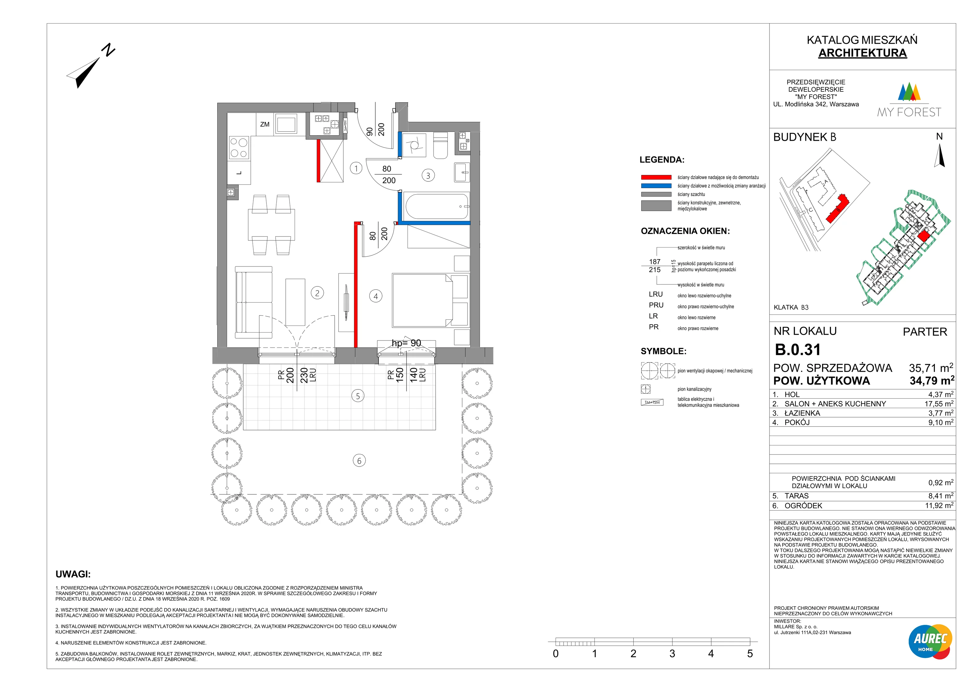 2 pokoje, mieszkanie 34,79 m², parter, oferta nr B.0.31, My Forest, Warszawa, Białołęka, ul. Modlińska 342