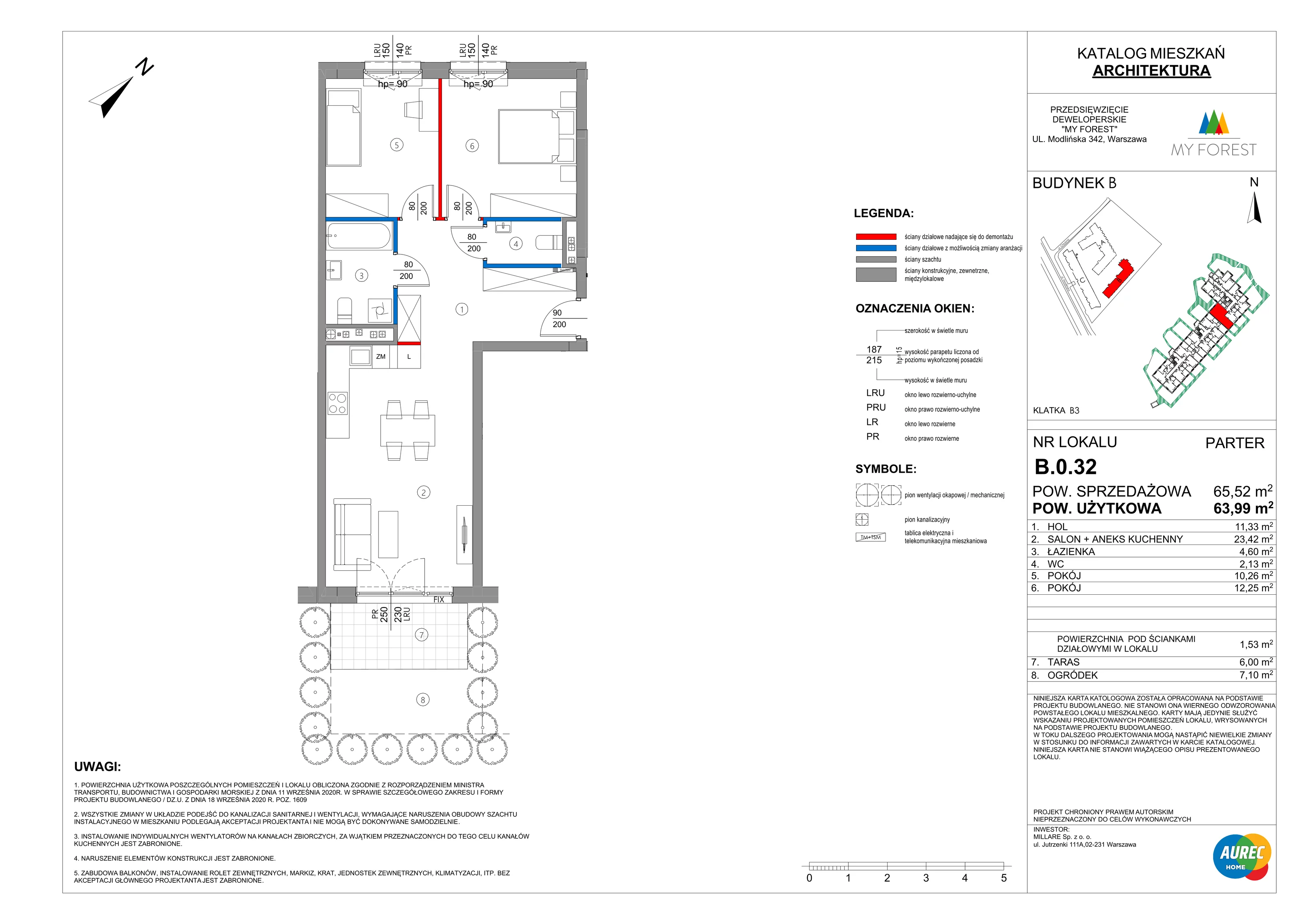 3 pokoje, mieszkanie 63,99 m², parter, oferta nr B.0.32, My Forest, Warszawa, Białołęka, ul. Modlińska 342