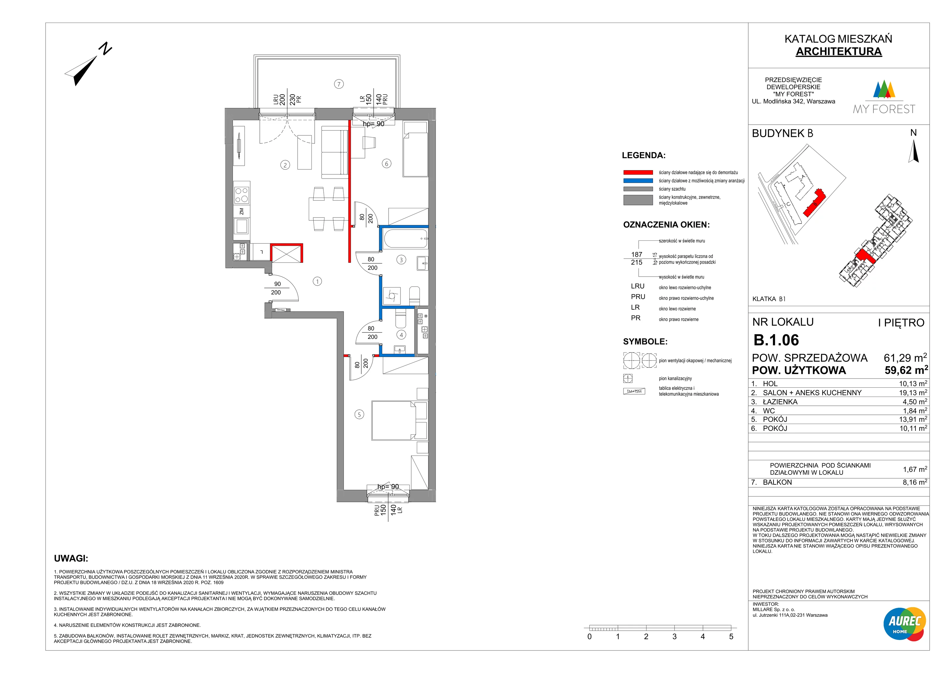 3 pokoje, mieszkanie 59,62 m², piętro 1, oferta nr B.1.06, My Forest, Warszawa, Białołęka, ul. Modlińska 342
