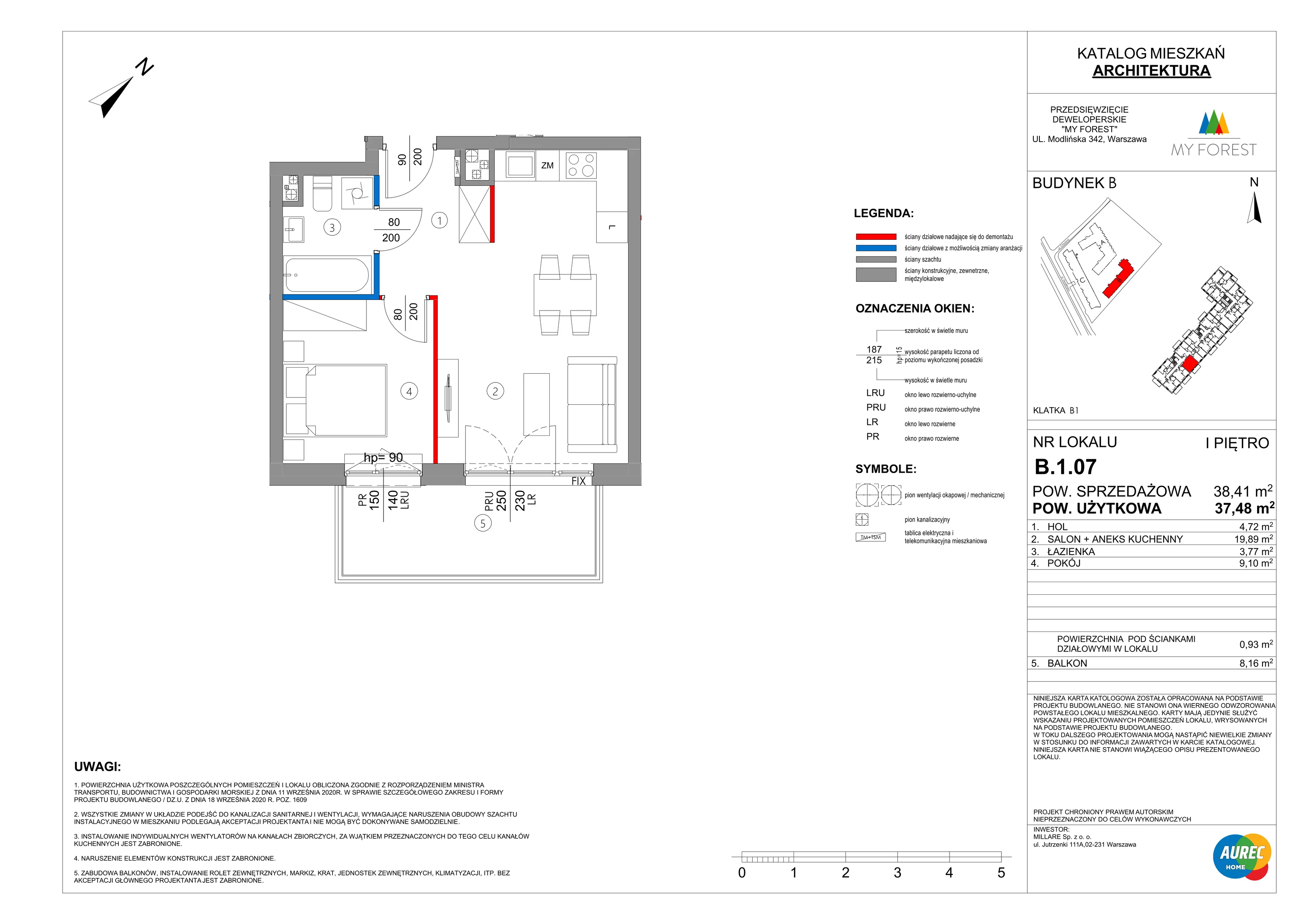 2 pokoje, mieszkanie 37,48 m², piętro 1, oferta nr B.1.07, My Forest, Warszawa, Białołęka, ul. Modlińska 342