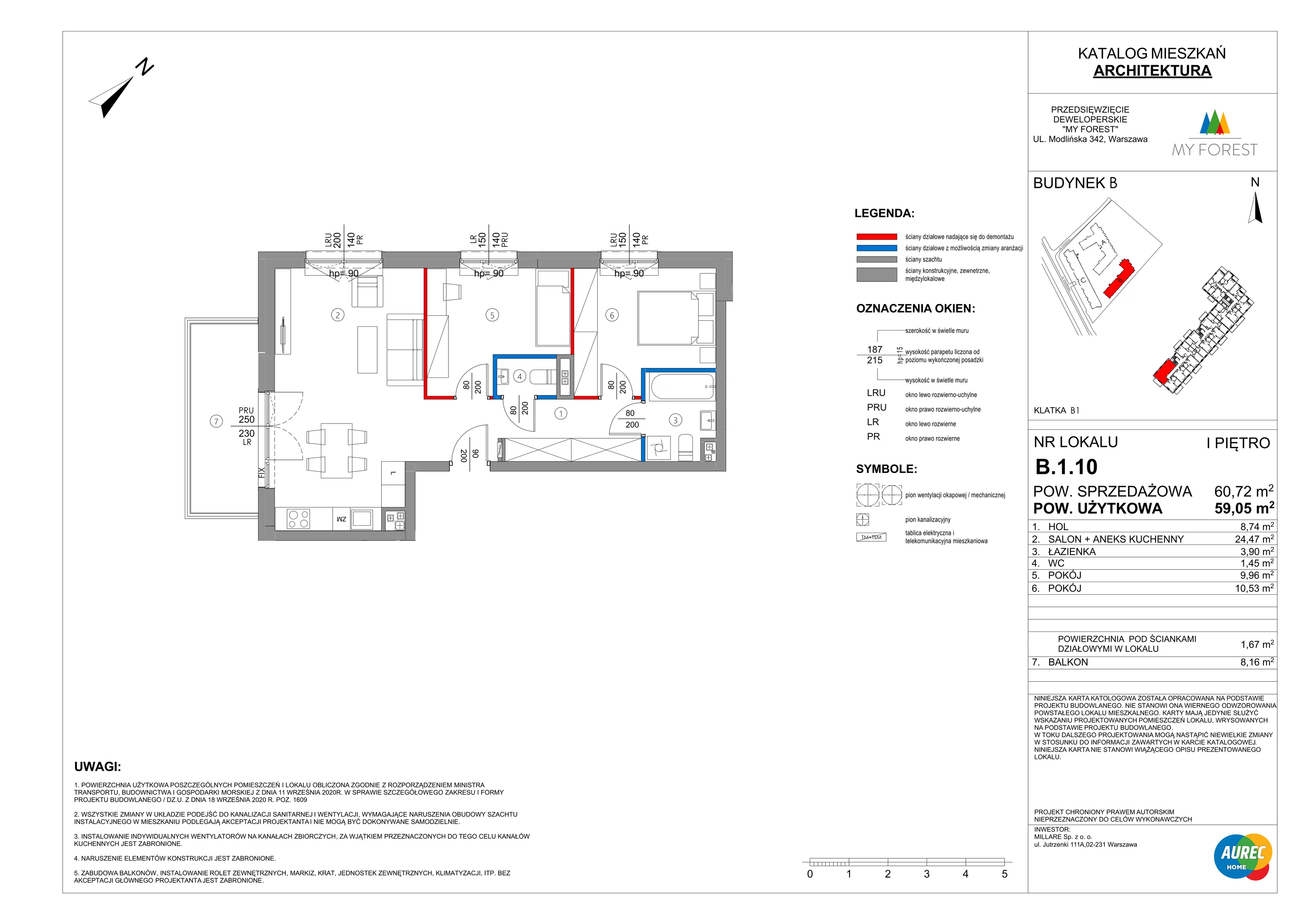 3 pokoje, mieszkanie 59,05 m², piętro 1, oferta nr B.1.10, My Forest, Warszawa, Białołęka, ul. Modlińska 342