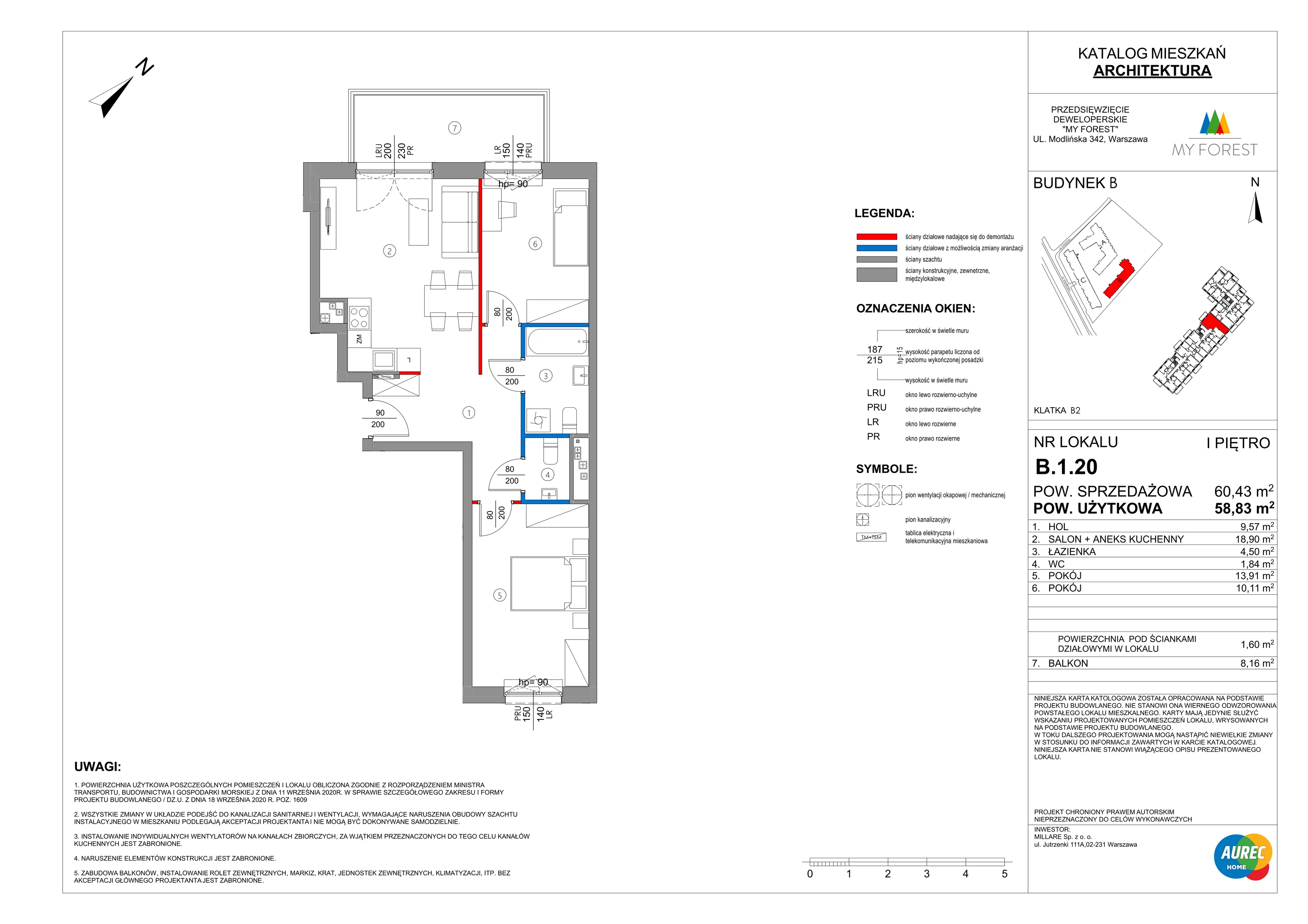 3 pokoje, mieszkanie 58,83 m², piętro 1, oferta nr B.1.20, My Forest, Warszawa, Białołęka, ul. Modlińska 342