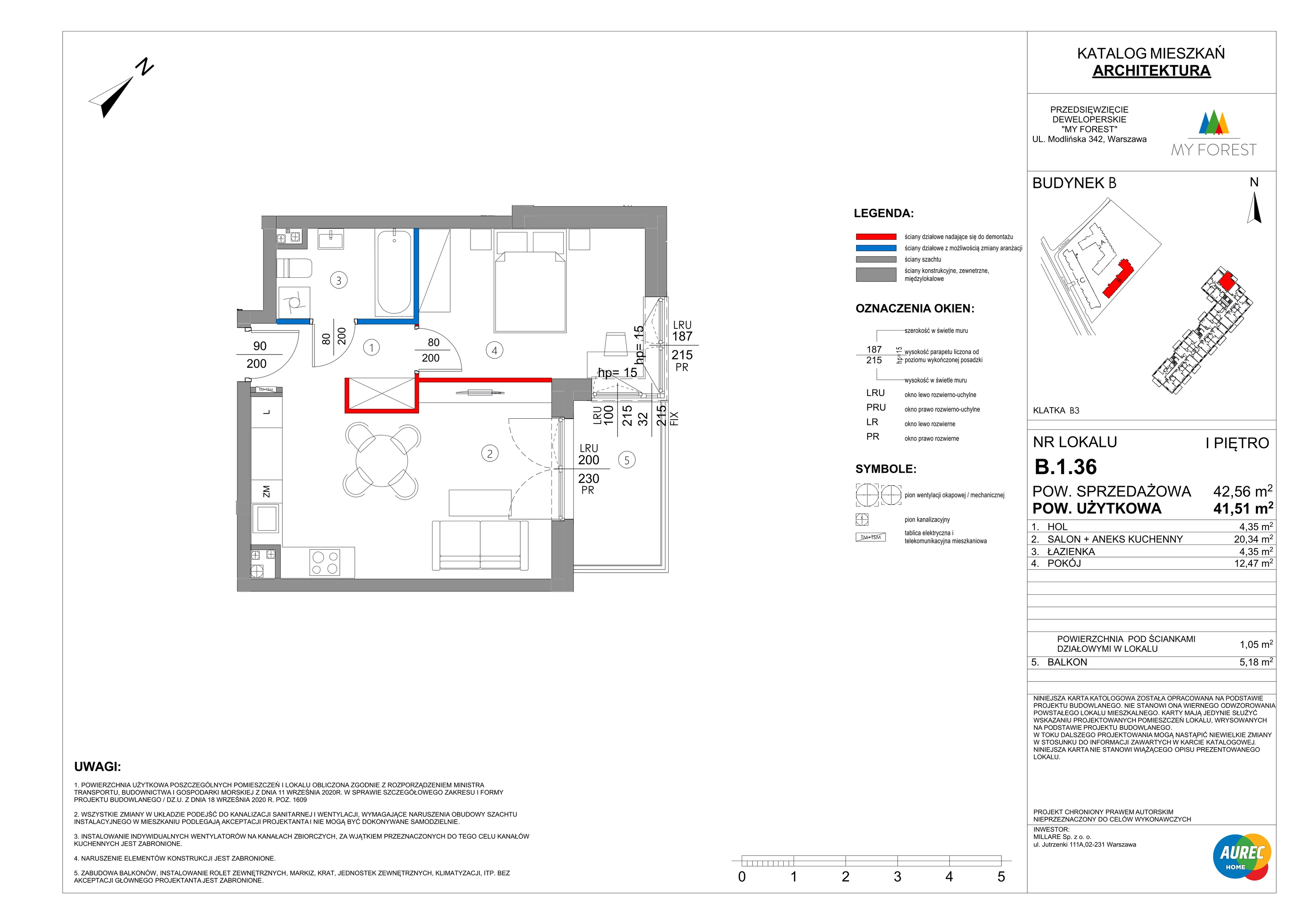 2 pokoje, mieszkanie 41,51 m², piętro 1, oferta nr B.1.36, My Forest, Warszawa, Białołęka, ul. Modlińska 342