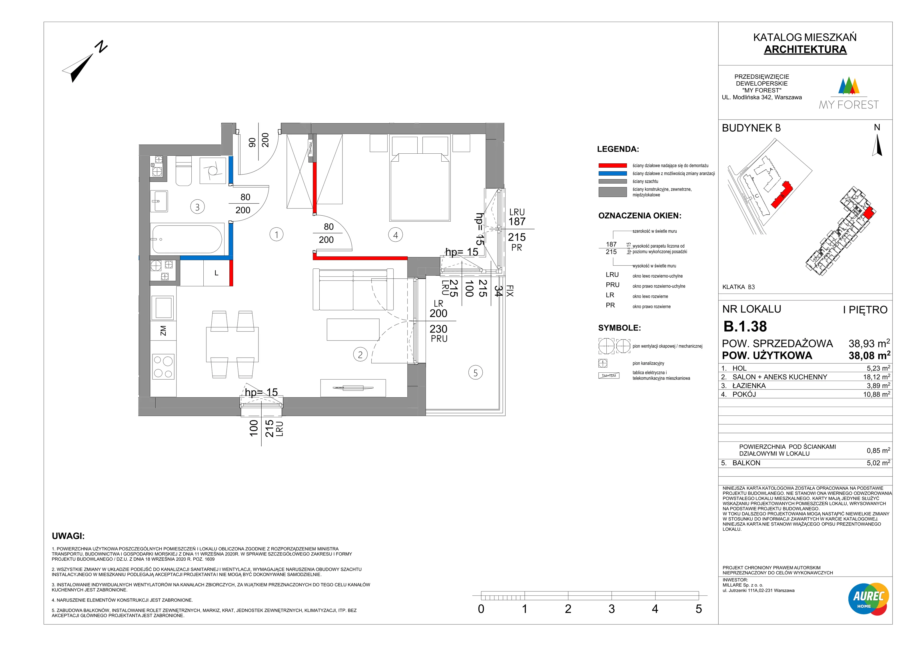 2 pokoje, mieszkanie 38,08 m², piętro 1, oferta nr B.1.38, My Forest, Warszawa, Białołęka, ul. Modlińska 342
