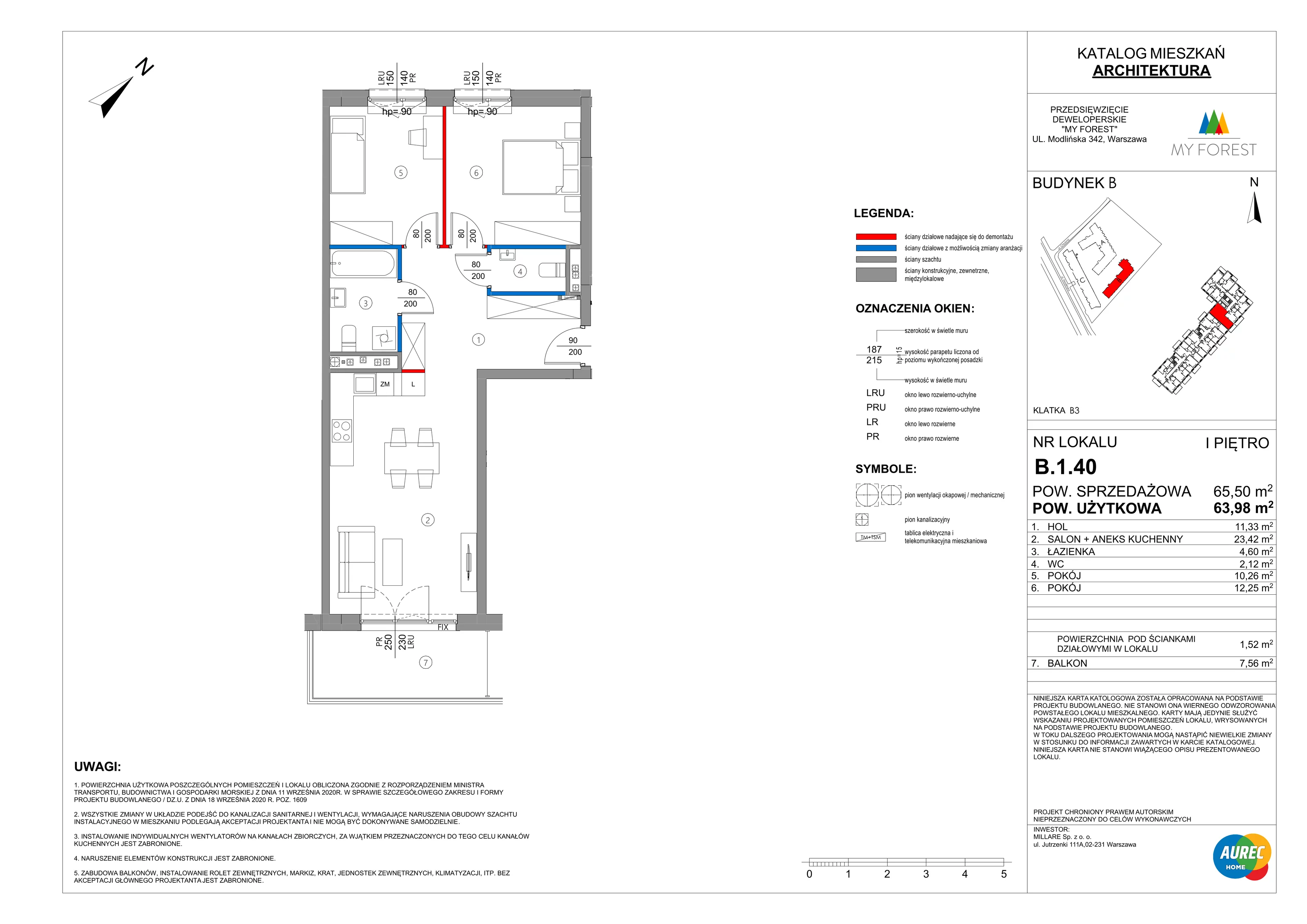 3 pokoje, mieszkanie 63,98 m², piętro 1, oferta nr B.1.40, My Forest, Warszawa, Białołęka, ul. Modlińska 342