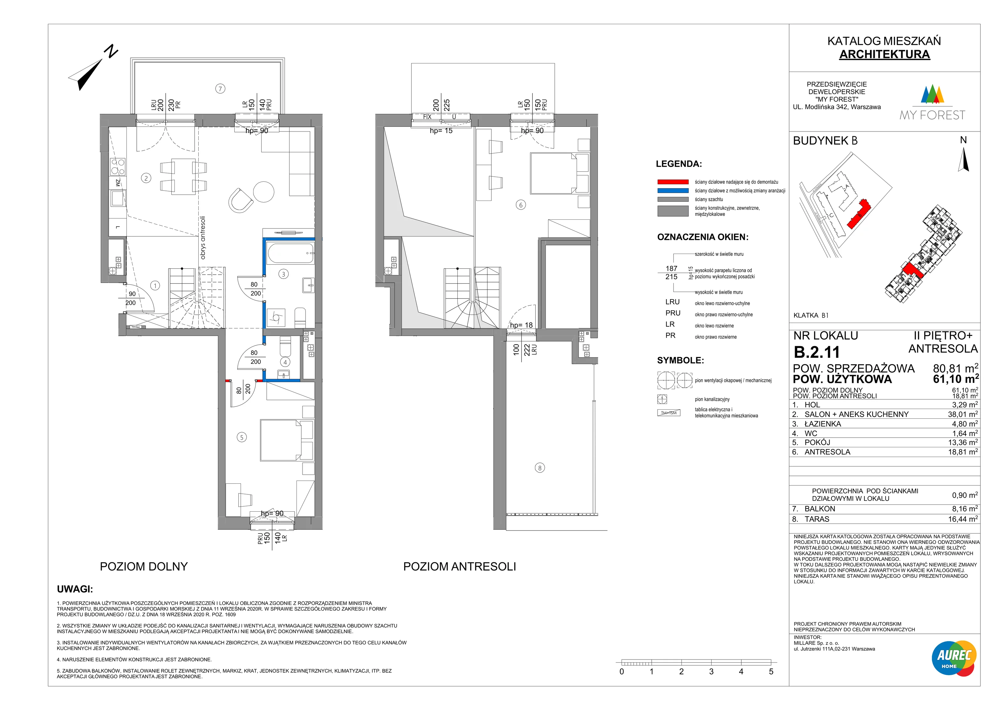 3 pokoje, mieszkanie 61,10 m², piętro 2, oferta nr B.2.11, My Forest, Warszawa, Białołęka, ul. Modlińska 342