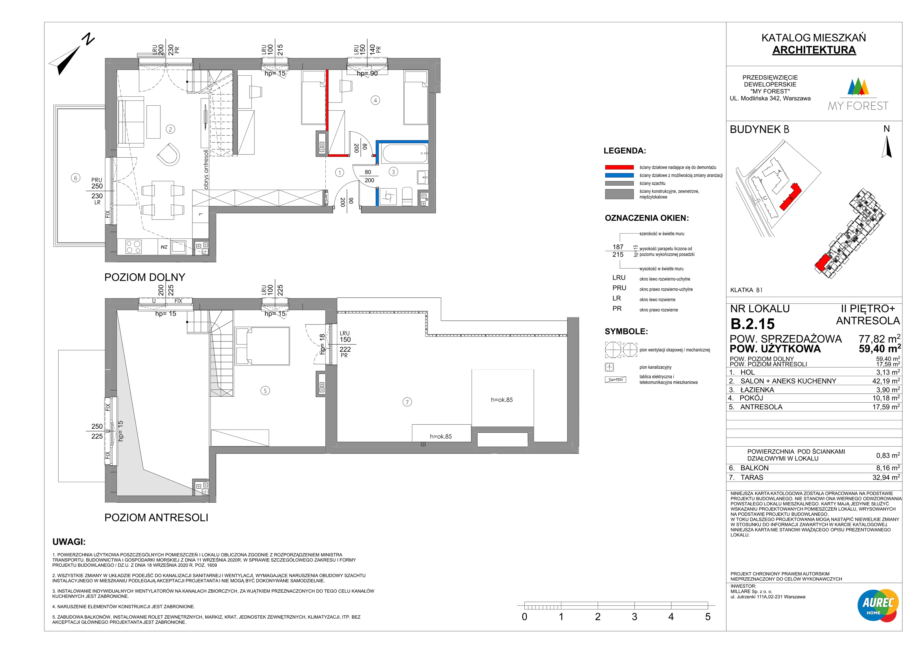 3 pokoje, mieszkanie 59,40 m², piętro 2, oferta nr B.2.15, My Forest, Warszawa, Białołęka, ul. Modlińska 342