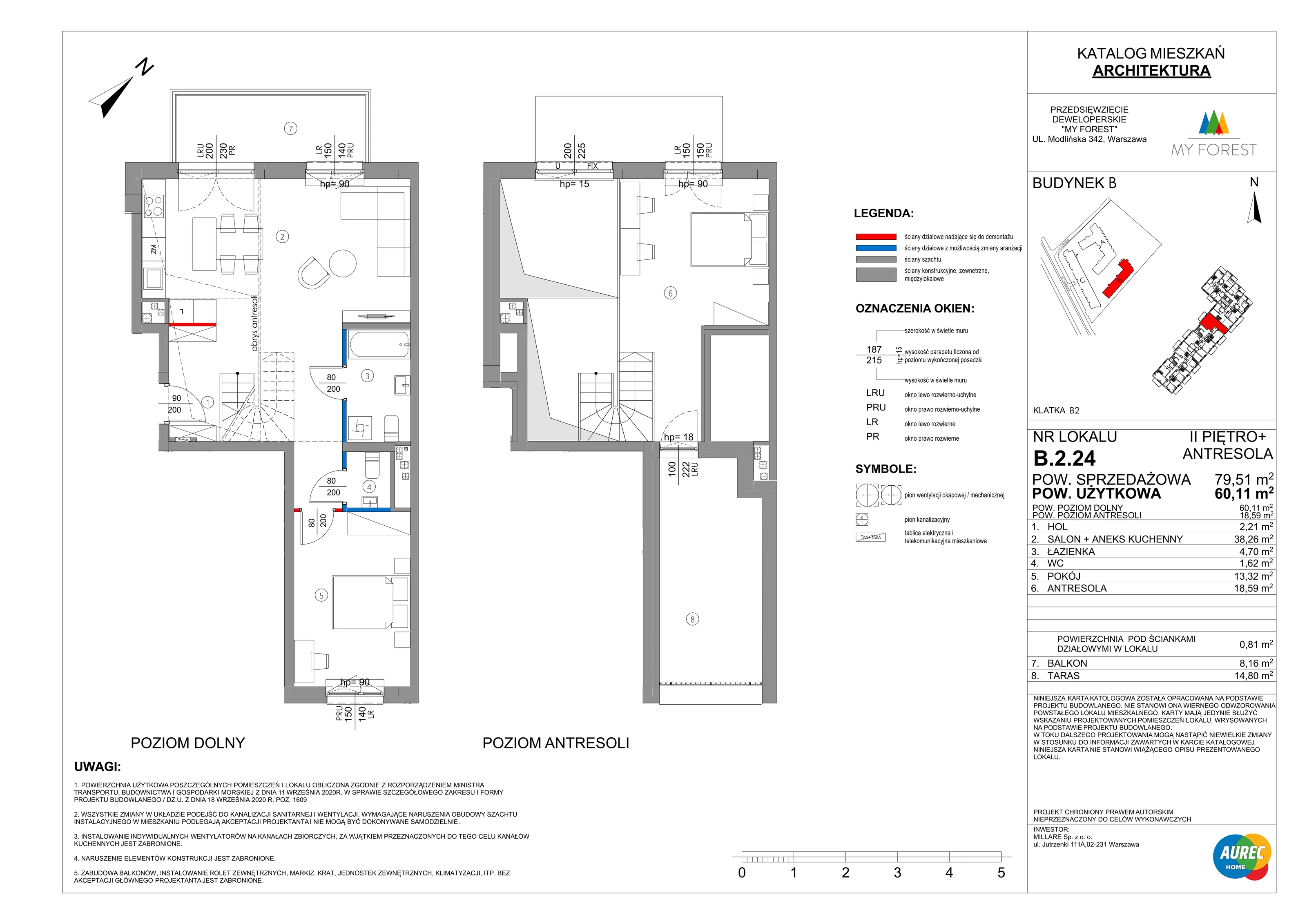 3 pokoje, mieszkanie 60,11 m², piętro 2, oferta nr B.2.24, My Forest, Warszawa, Białołęka, ul. Modlińska 342