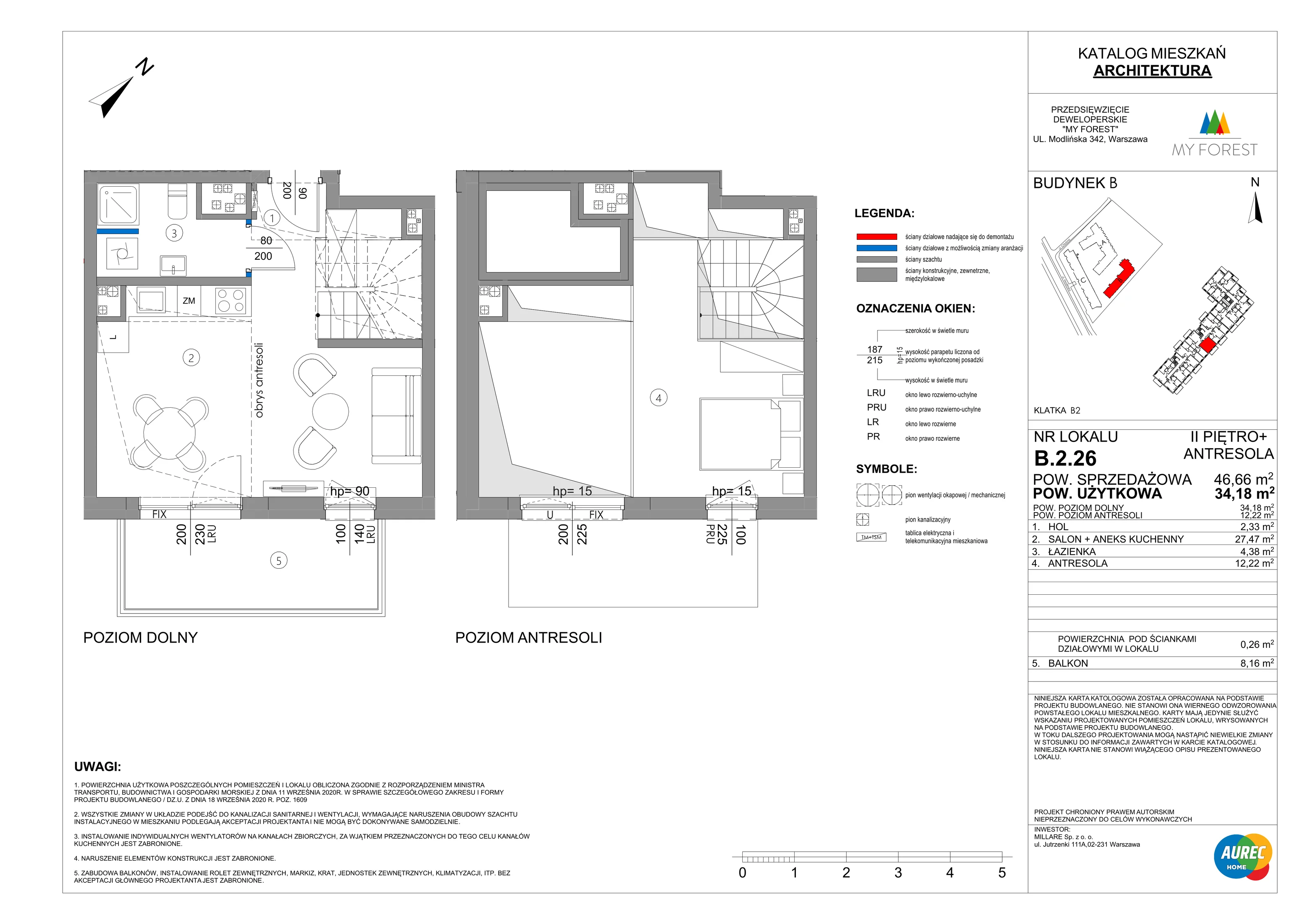 2 pokoje, mieszkanie 46,66 m², piętro 2, oferta nr B.2.26, My Forest, Warszawa, Białołęka, ul. Modlińska 342