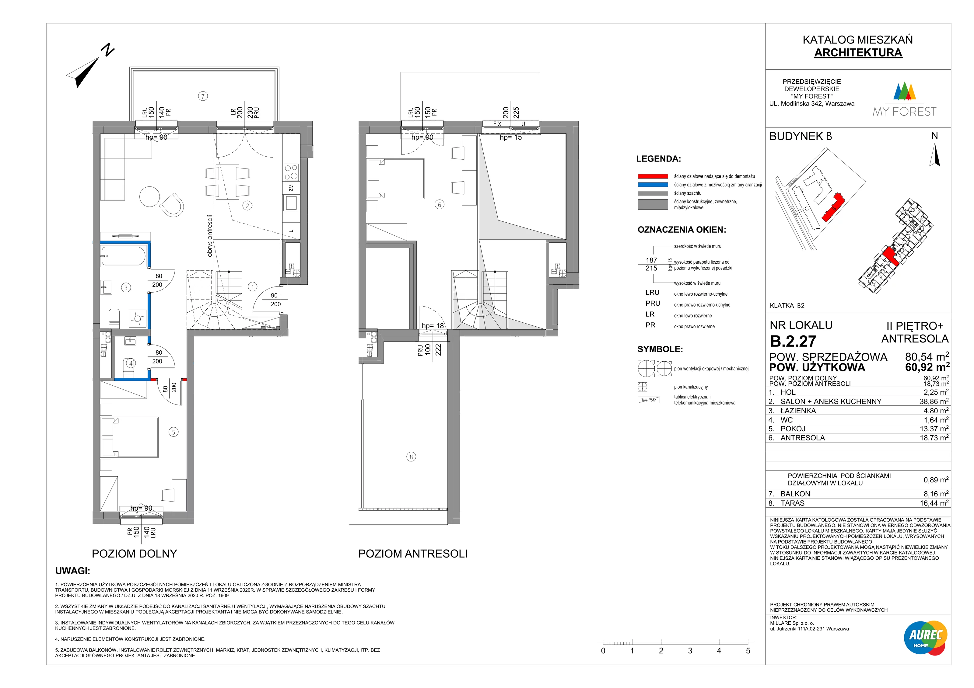 3 pokoje, mieszkanie 60,92 m², piętro 2, oferta nr B.2.27, My Forest, Warszawa, Białołęka, ul. Modlińska 342