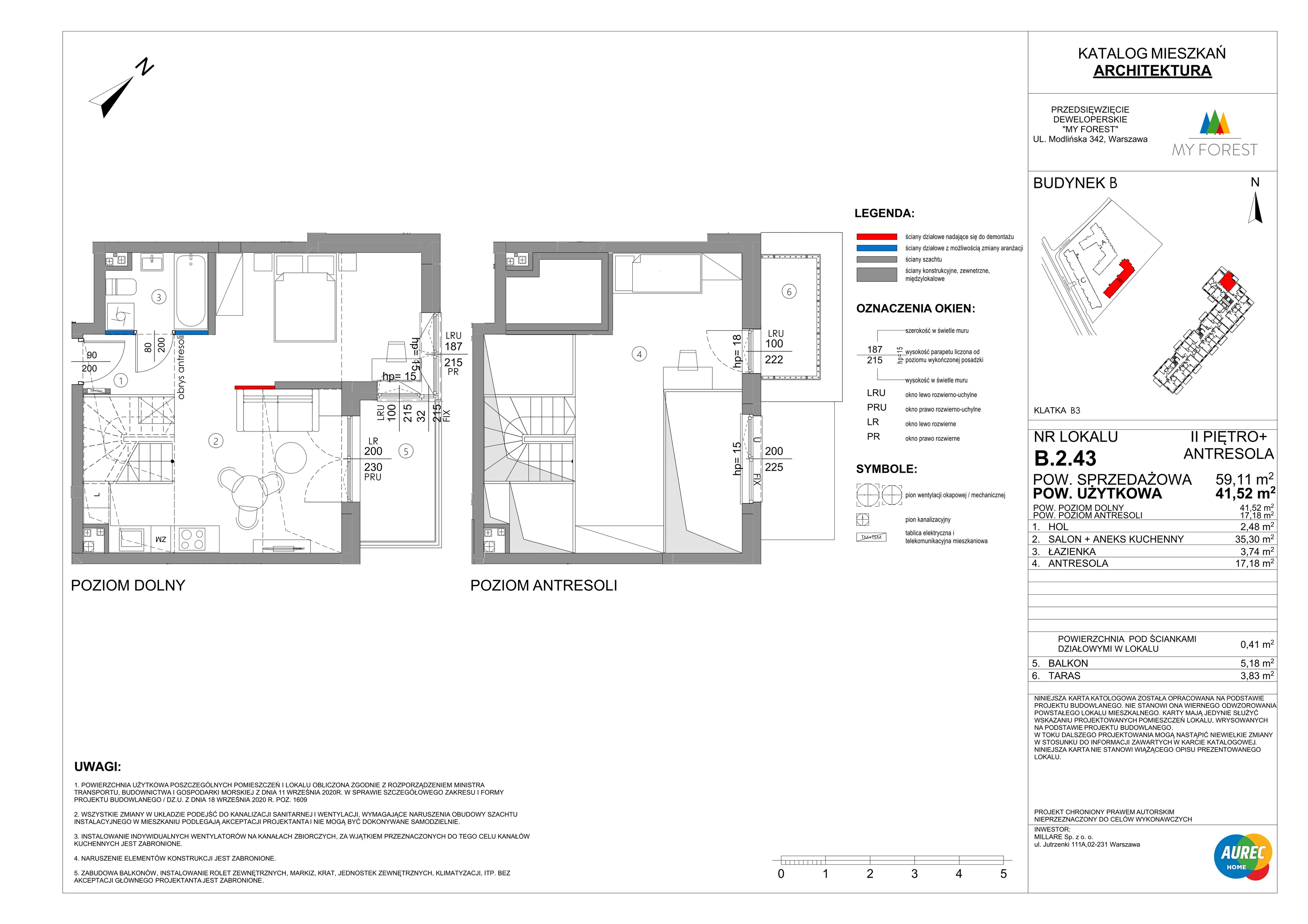 2 pokoje, mieszkanie 41,59 m², piętro 2, oferta nr B.2.43, My Forest, Warszawa, Białołęka, ul. Modlińska 342