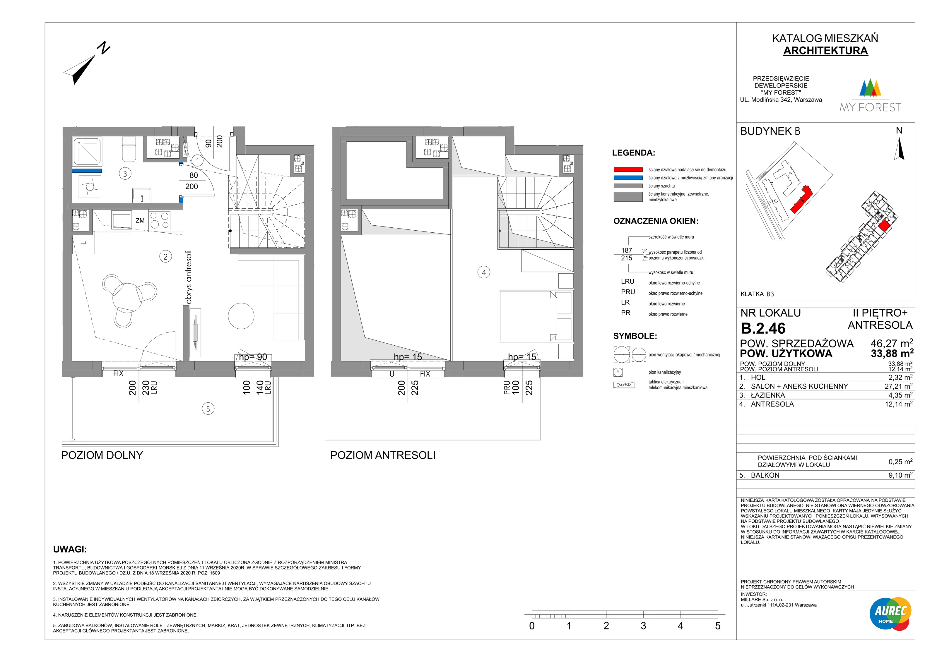2 pokoje, mieszkanie 46,27 m², piętro 2, oferta nr B.2.46, My Forest, Warszawa, Białołęka, ul. Modlińska 342