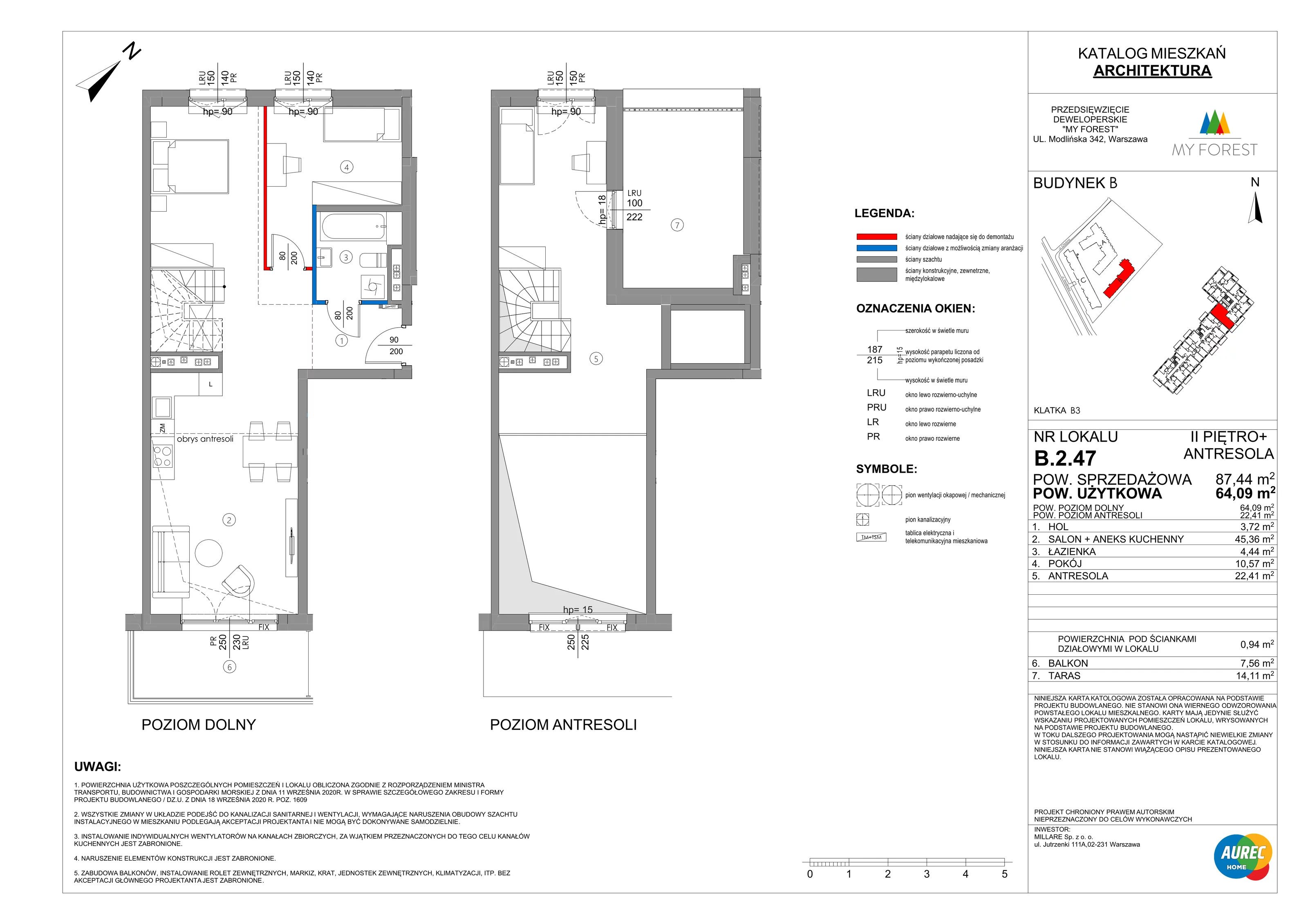 4 pokoje, mieszkanie 64,09 m², piętro 2, oferta nr B.2.47, My Forest, Warszawa, Białołęka, ul. Modlińska 342