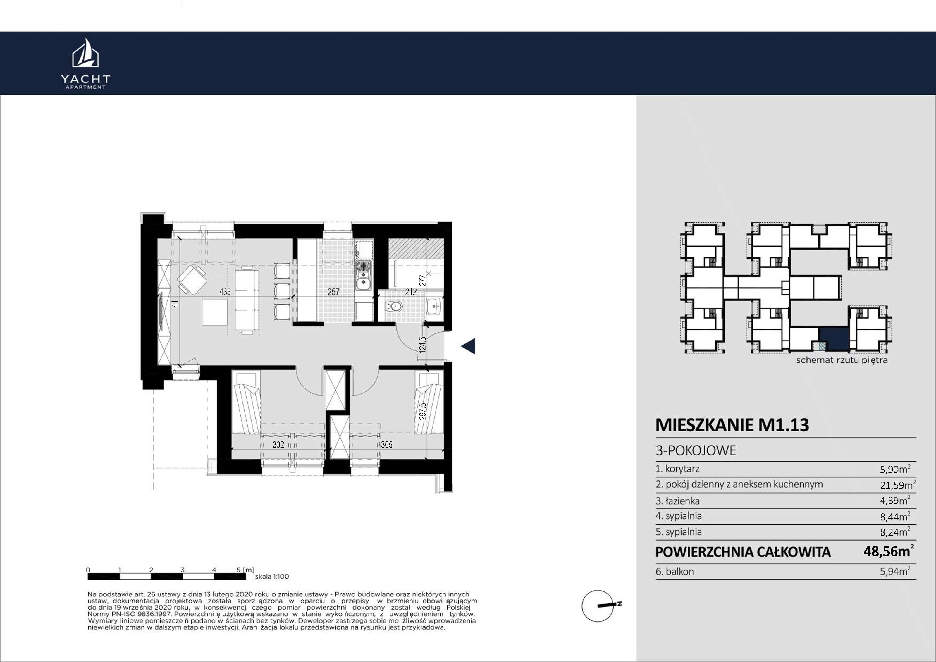 Apartament 48,56 m², piętro 1, oferta nr M/1/13, Yacht Apartament, Harsz, Harsz