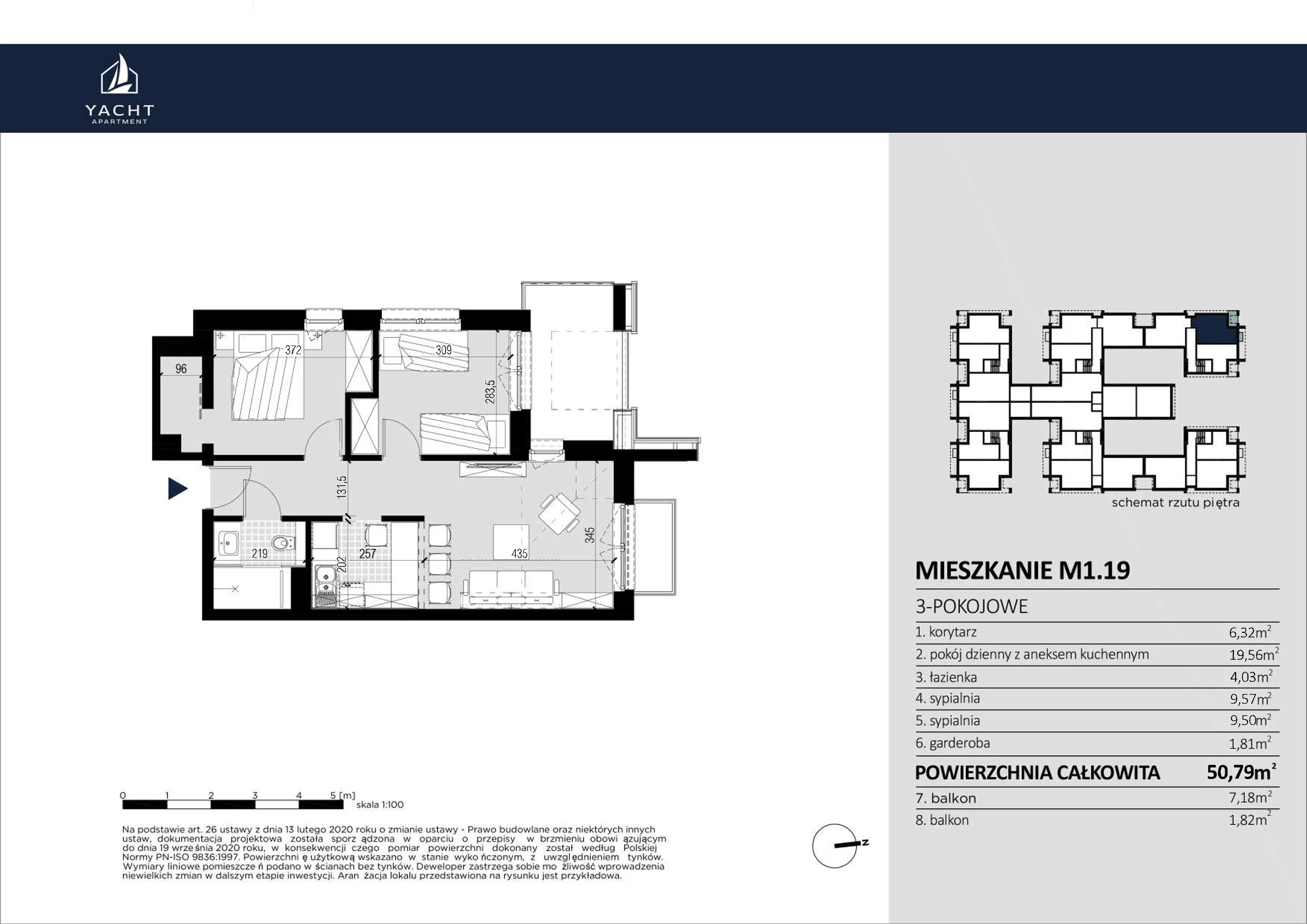 Apartament 50,79 m², piętro 1, oferta nr M/1/19, Yacht Apartament, Harsz, Harsz