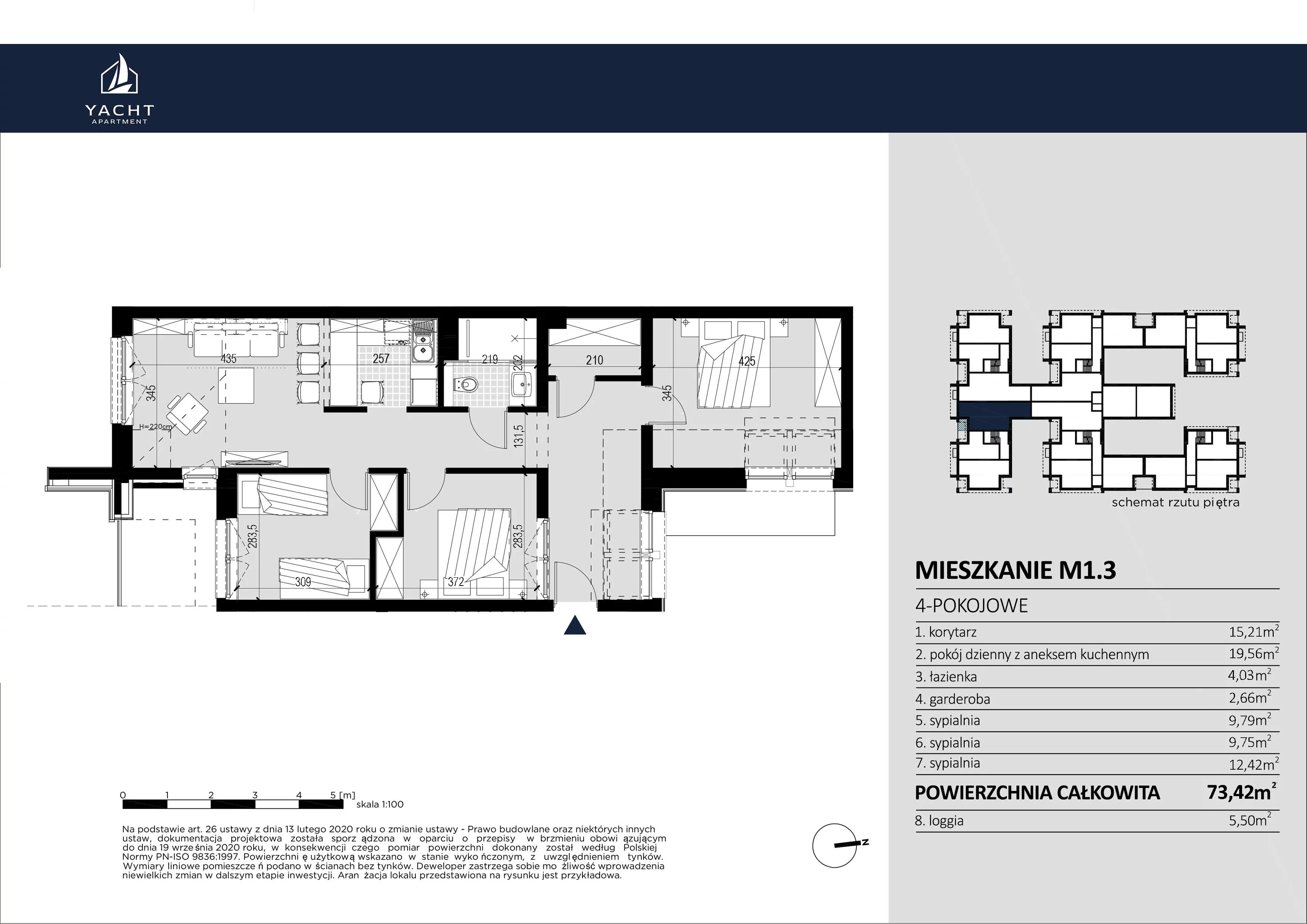 Apartament 73,42 m², piętro 1, oferta nr M/1/3, Yacht Apartament, Harsz, Harsz