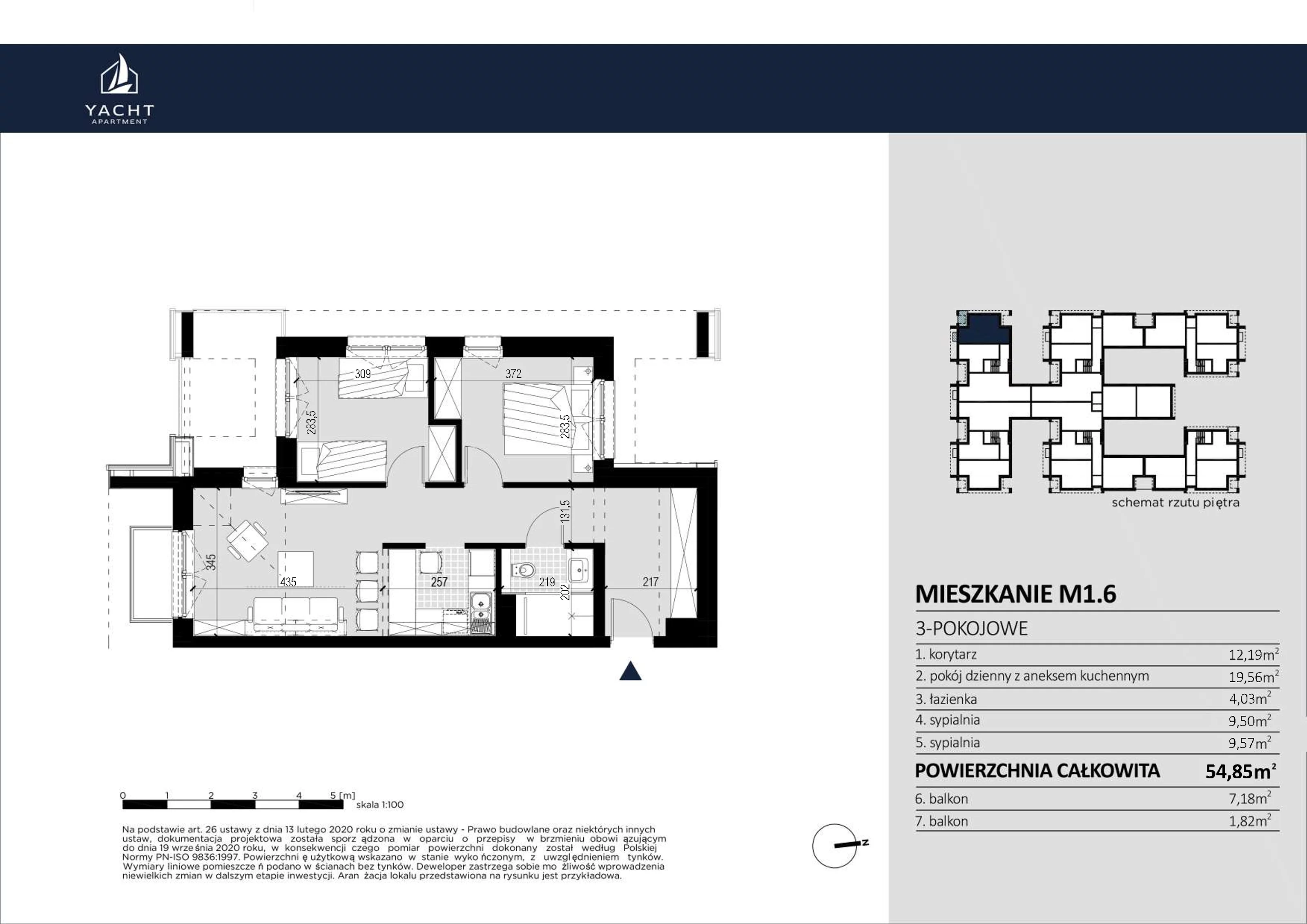 Apartament 54,85 m², piętro 1, oferta nr M/1/6, Yacht Apartament, Harsz, Harsz