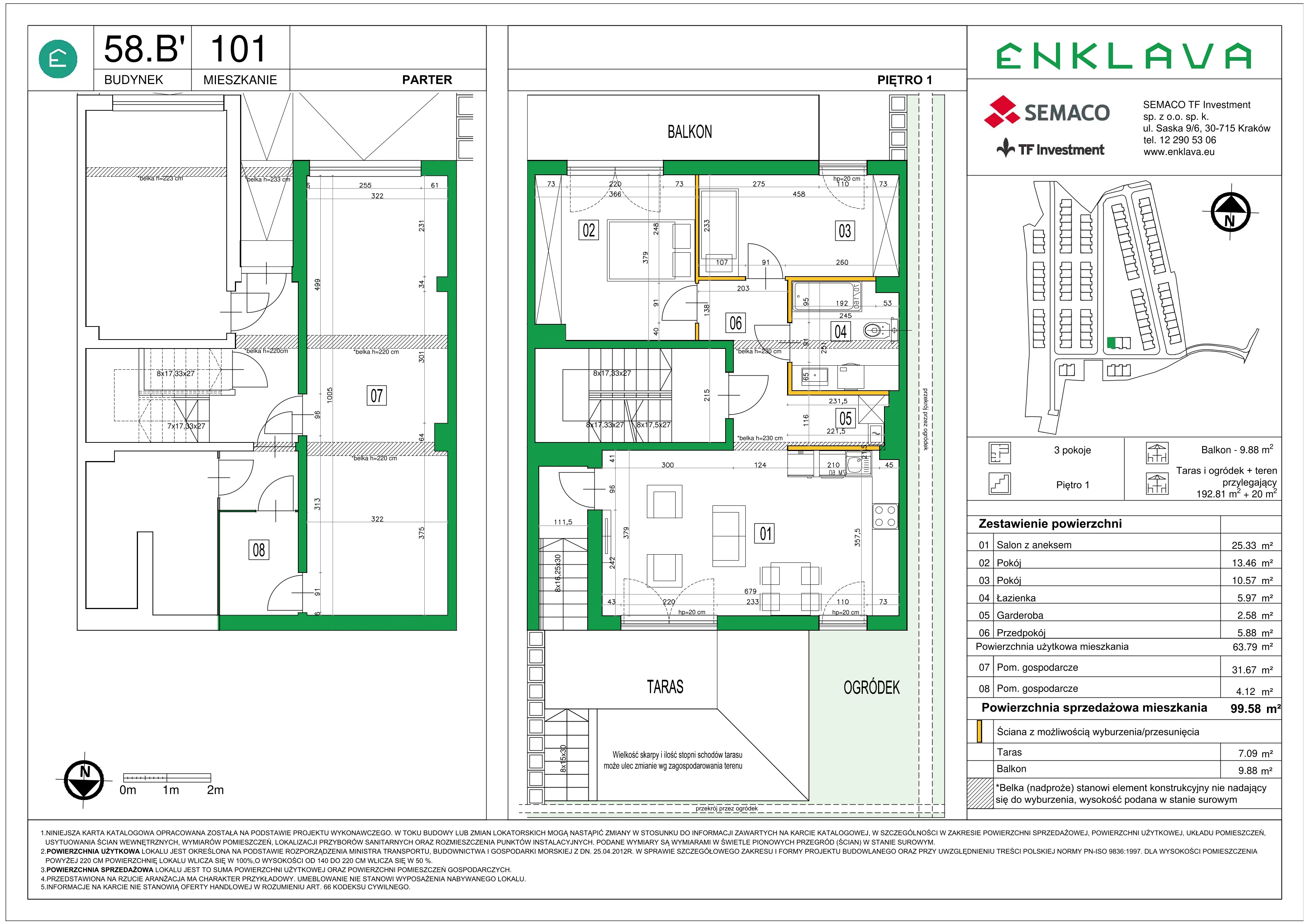 3 pokoje, mieszkanie 63,79 m², piętro 1, oferta nr M101, Osiedle Enklava, Skawina, ul. S. Wyspiańskiego