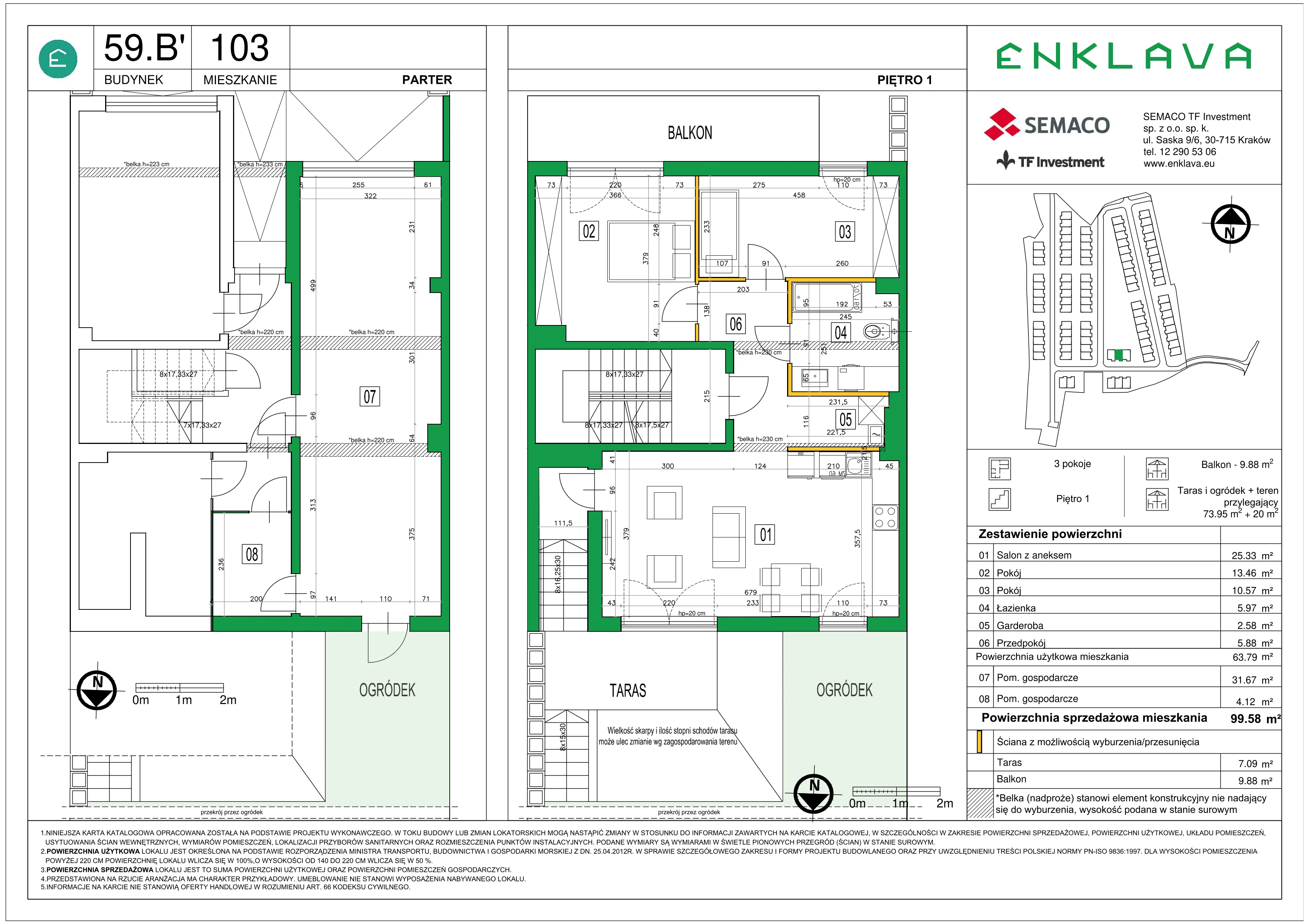 3 pokoje, mieszkanie 63,79 m², piętro 1, oferta nr M103, Osiedle Enklava, Skawina, ul. S. Wyspiańskiego