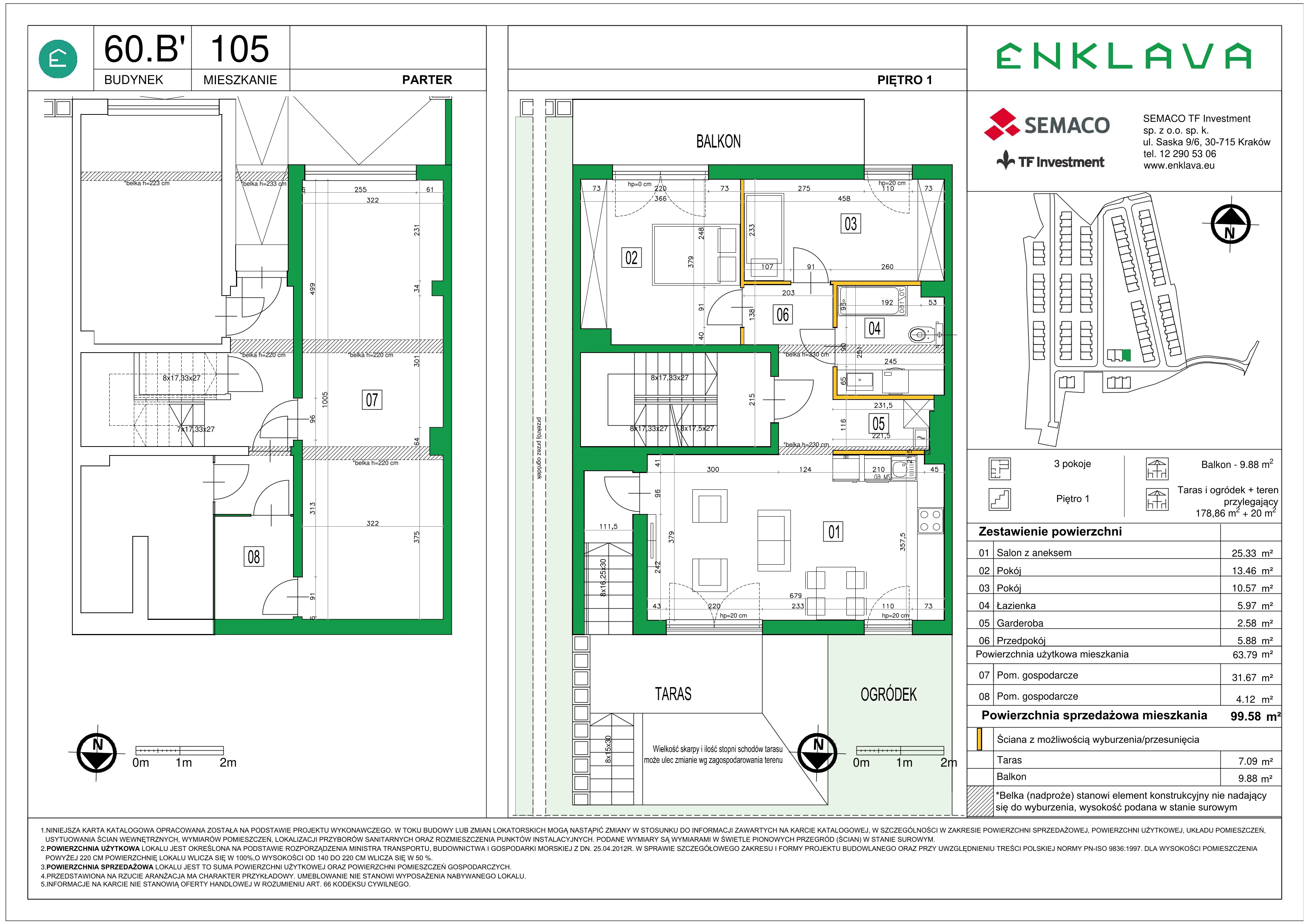 3 pokoje, mieszkanie 63,79 m², piętro 1, oferta nr M105, Osiedle Enklava, Skawina, ul. S. Wyspiańskiego