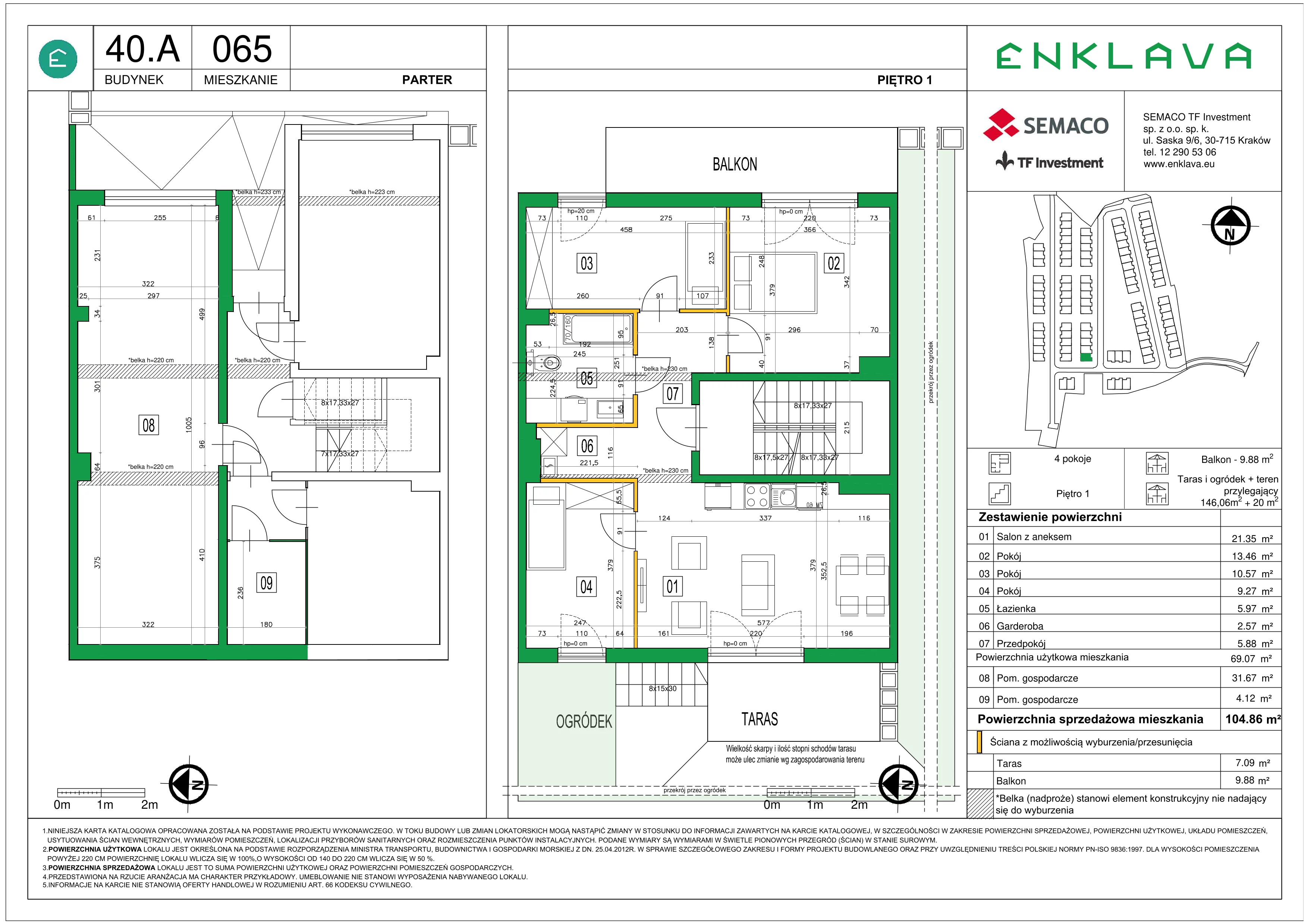 4 pokoje, mieszkanie 69,07 m², piętro 1, oferta nr M65, Osiedle Enklava, Skawina, ul. S. Wyspiańskiego