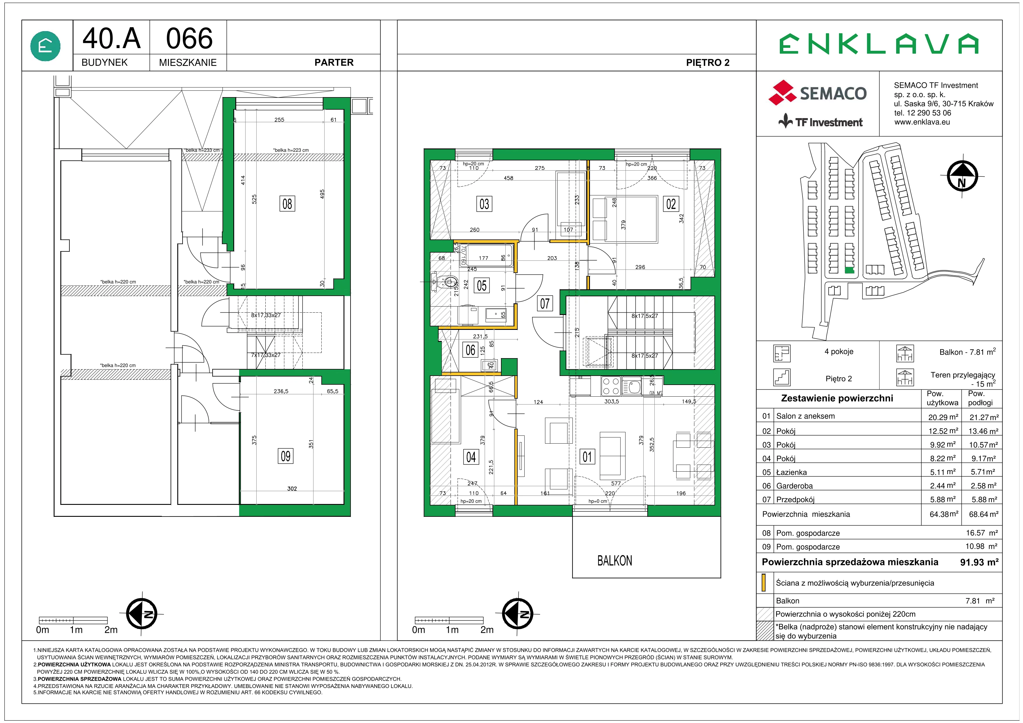 4 pokoje, mieszkanie 64,38 m², piętro 2, oferta nr M66, Osiedle Enklava, Skawina, ul. S. Wyspiańskiego
