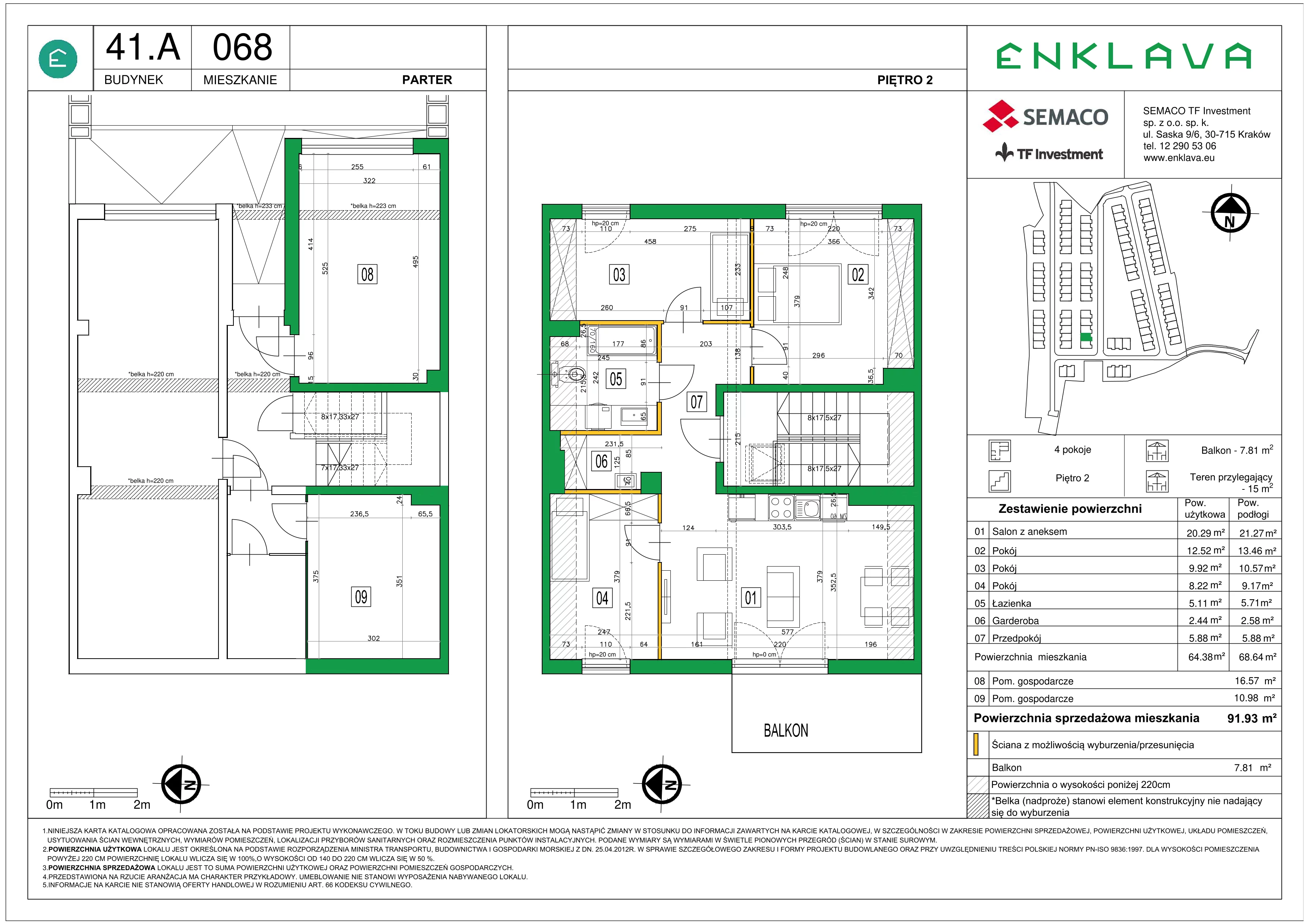 4 pokoje, mieszkanie 64,38 m², piętro 2, oferta nr M68, Osiedle Enklava, Skawina, ul. S. Wyspiańskiego