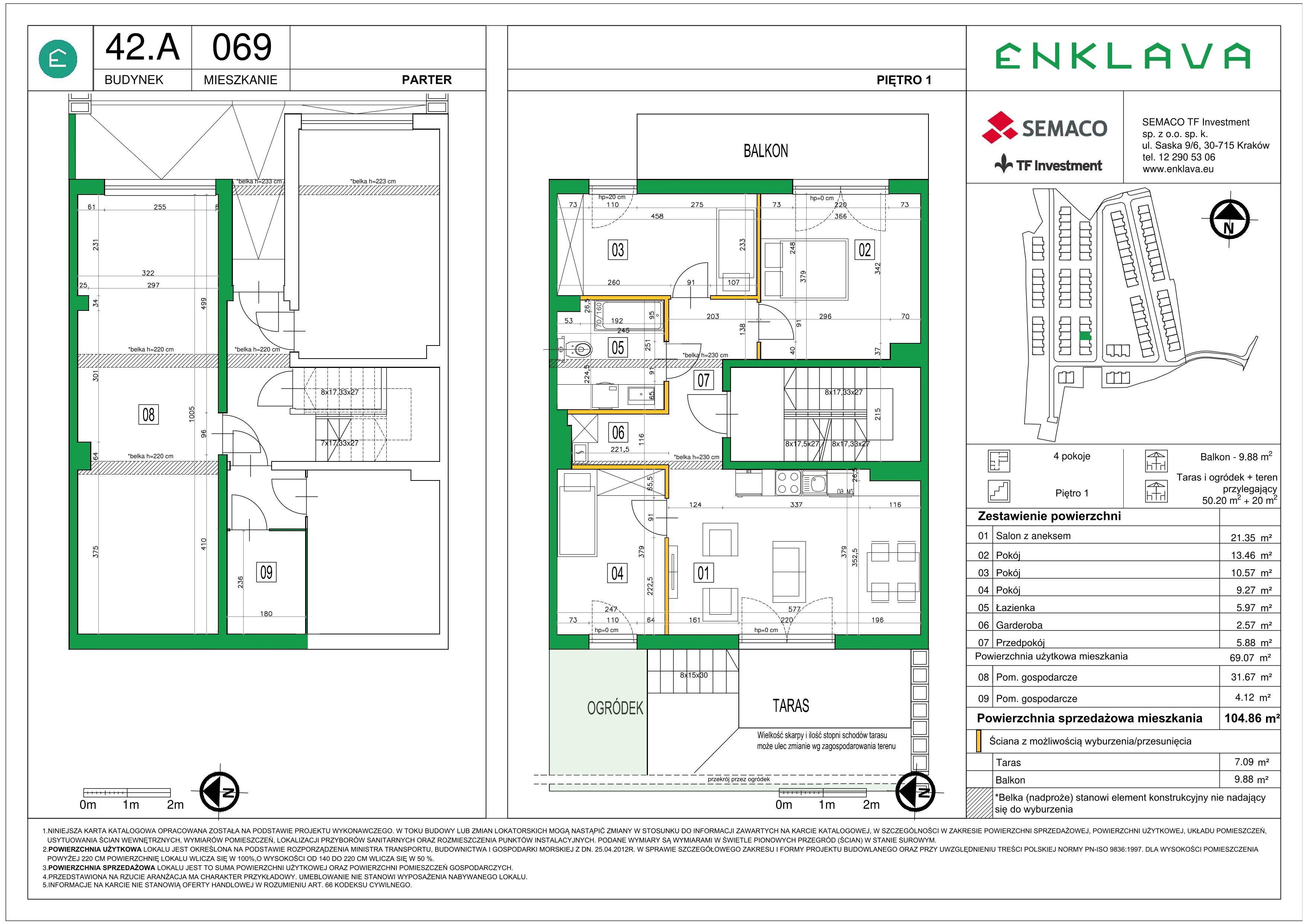 4 pokoje, mieszkanie 69,07 m², piętro 1, oferta nr M69, Osiedle Enklava, Skawina, ul. S. Wyspiańskiego