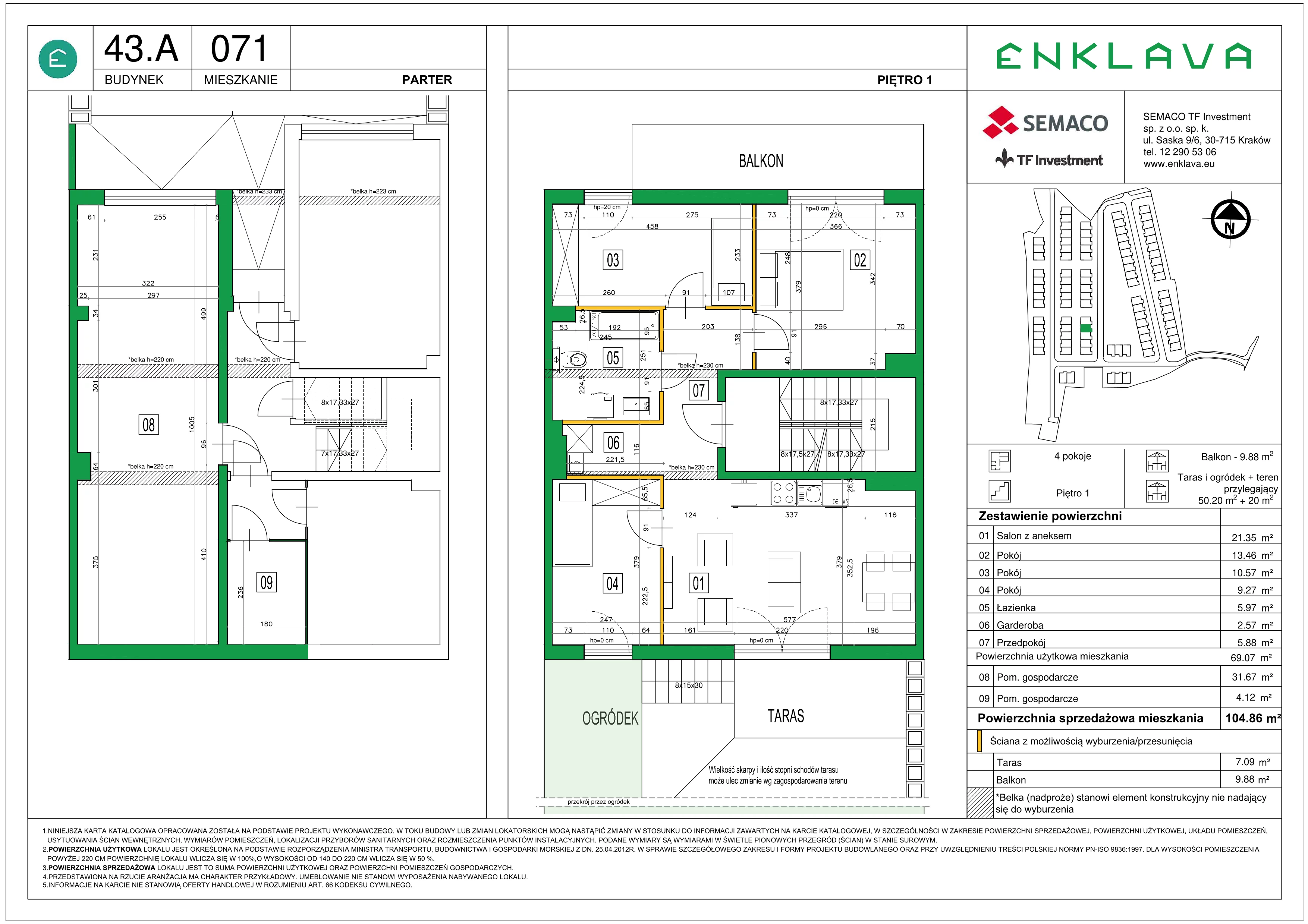 4 pokoje, mieszkanie 69,07 m², piętro 1, oferta nr M71, Osiedle Enklava, Skawina, ul. S. Wyspiańskiego