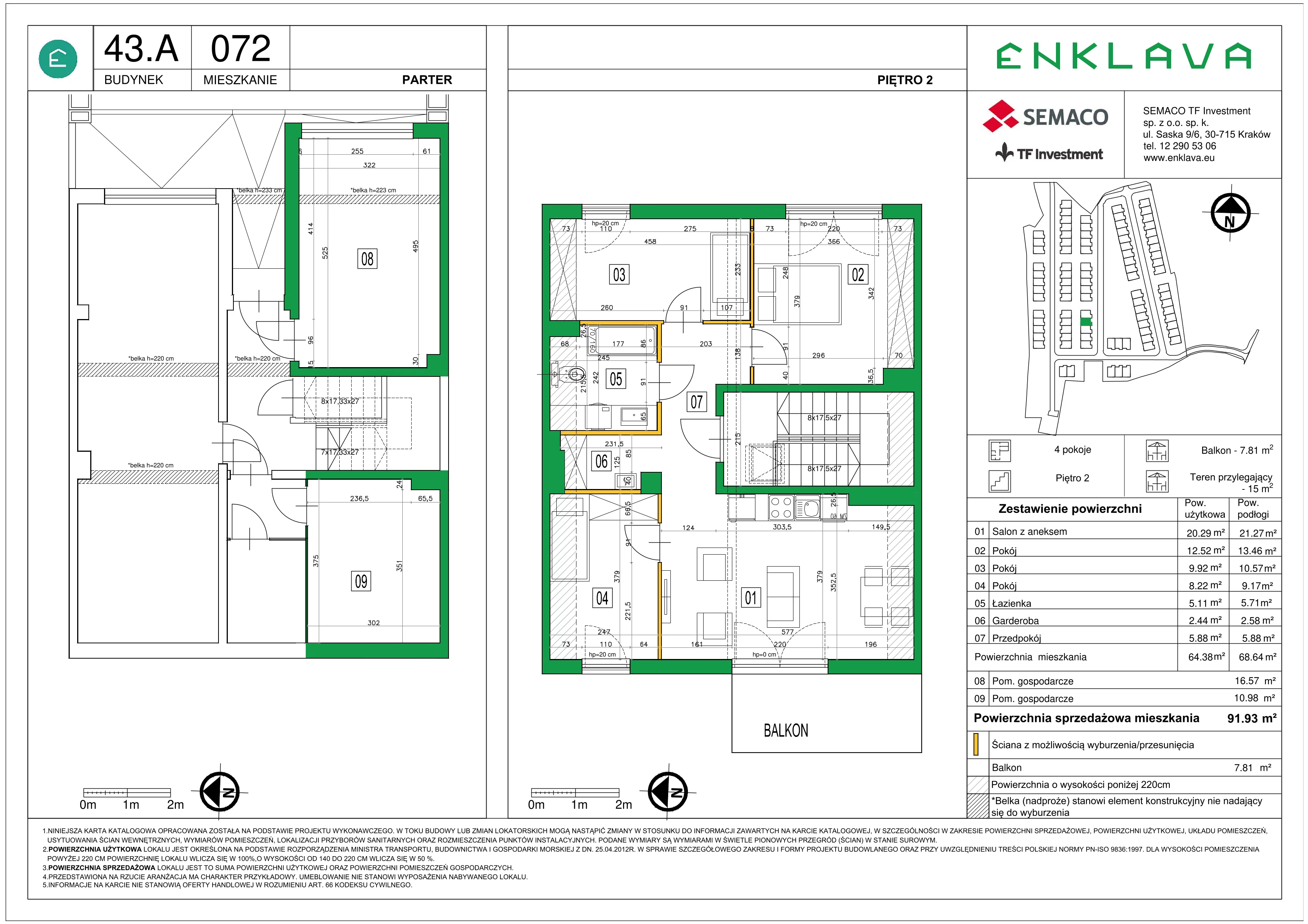 4 pokoje, mieszkanie 64,38 m², piętro 2, oferta nr M72, Osiedle Enklava, Skawina, ul. S. Wyspiańskiego