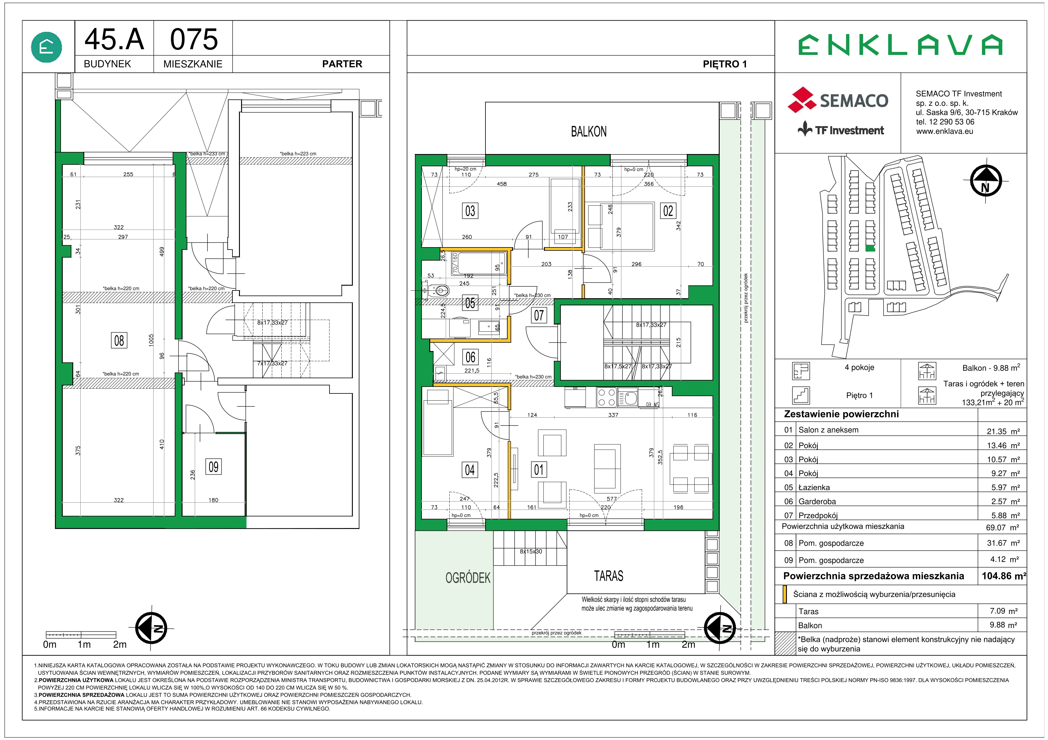 4 pokoje, mieszkanie 69,07 m², piętro 1, oferta nr M75, Osiedle Enklava, Skawina, ul. S. Wyspiańskiego