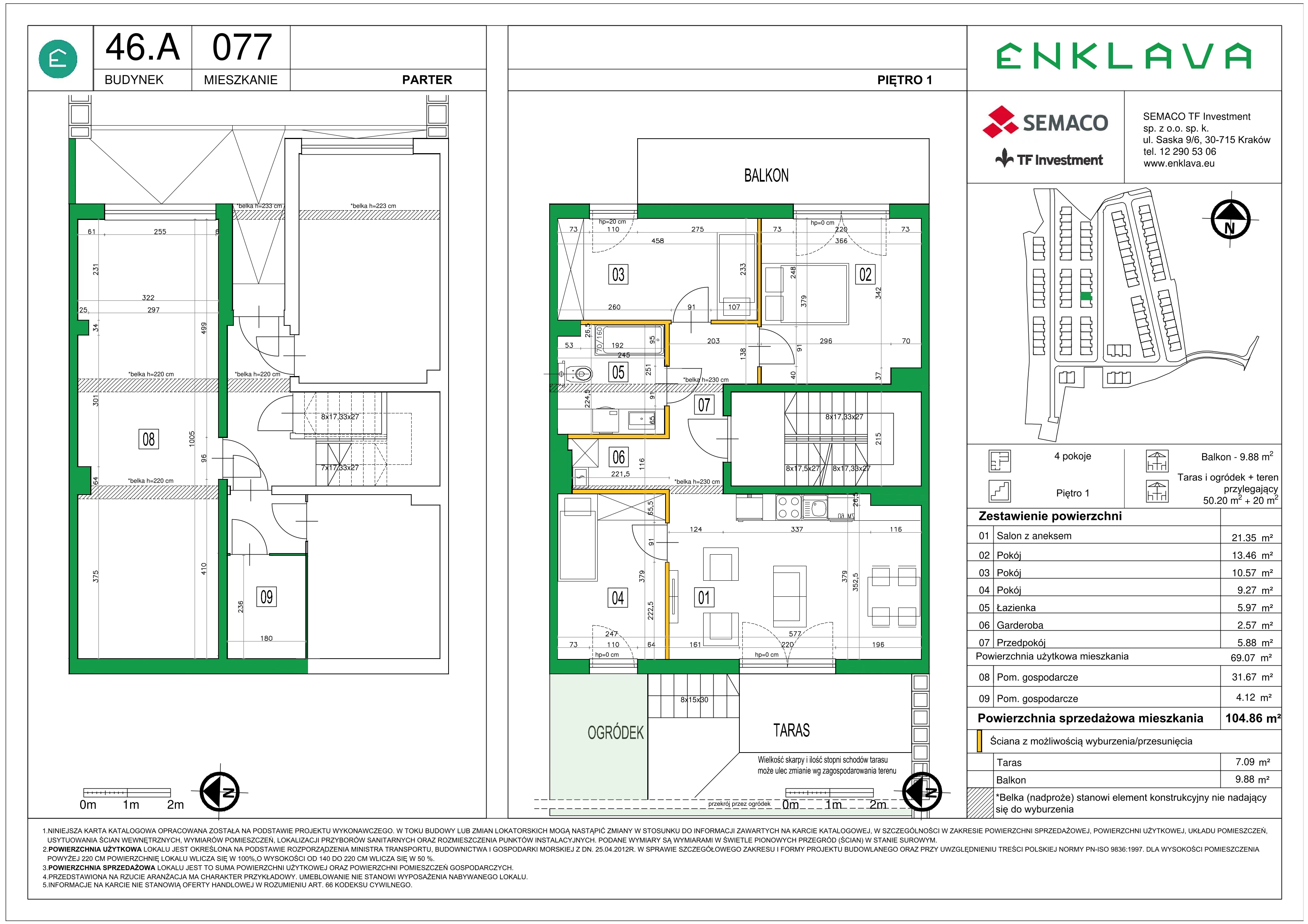 4 pokoje, mieszkanie 69,07 m², piętro 1, oferta nr M77, Osiedle Enklava, Skawina, ul. S. Wyspiańskiego