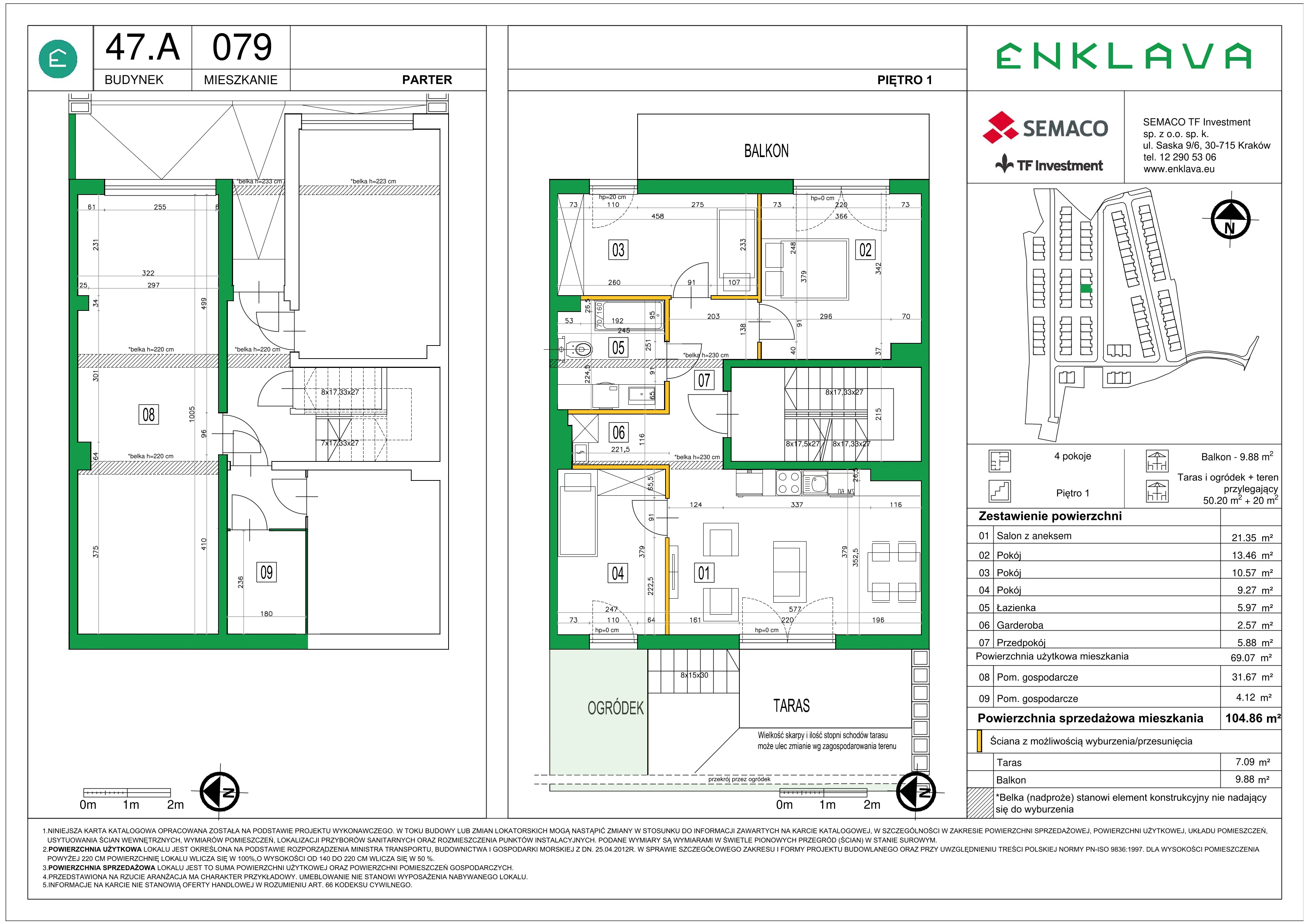 4 pokoje, mieszkanie 69,07 m², piętro 1, oferta nr M79, Osiedle Enklava, Skawina, ul. S. Wyspiańskiego