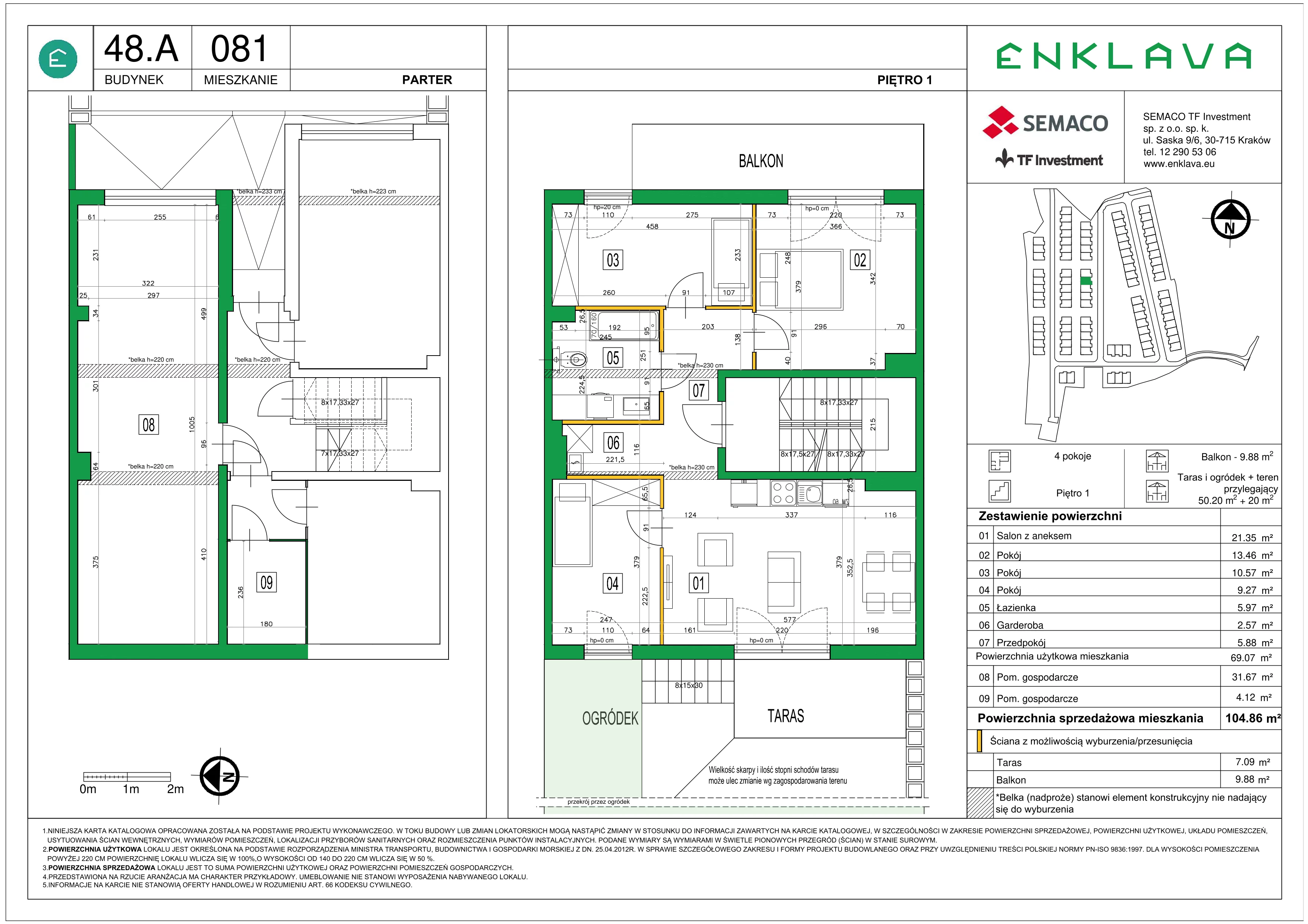 4 pokoje, mieszkanie 69,07 m², piętro 1, oferta nr M81, Osiedle Enklava, Skawina, ul. S. Wyspiańskiego