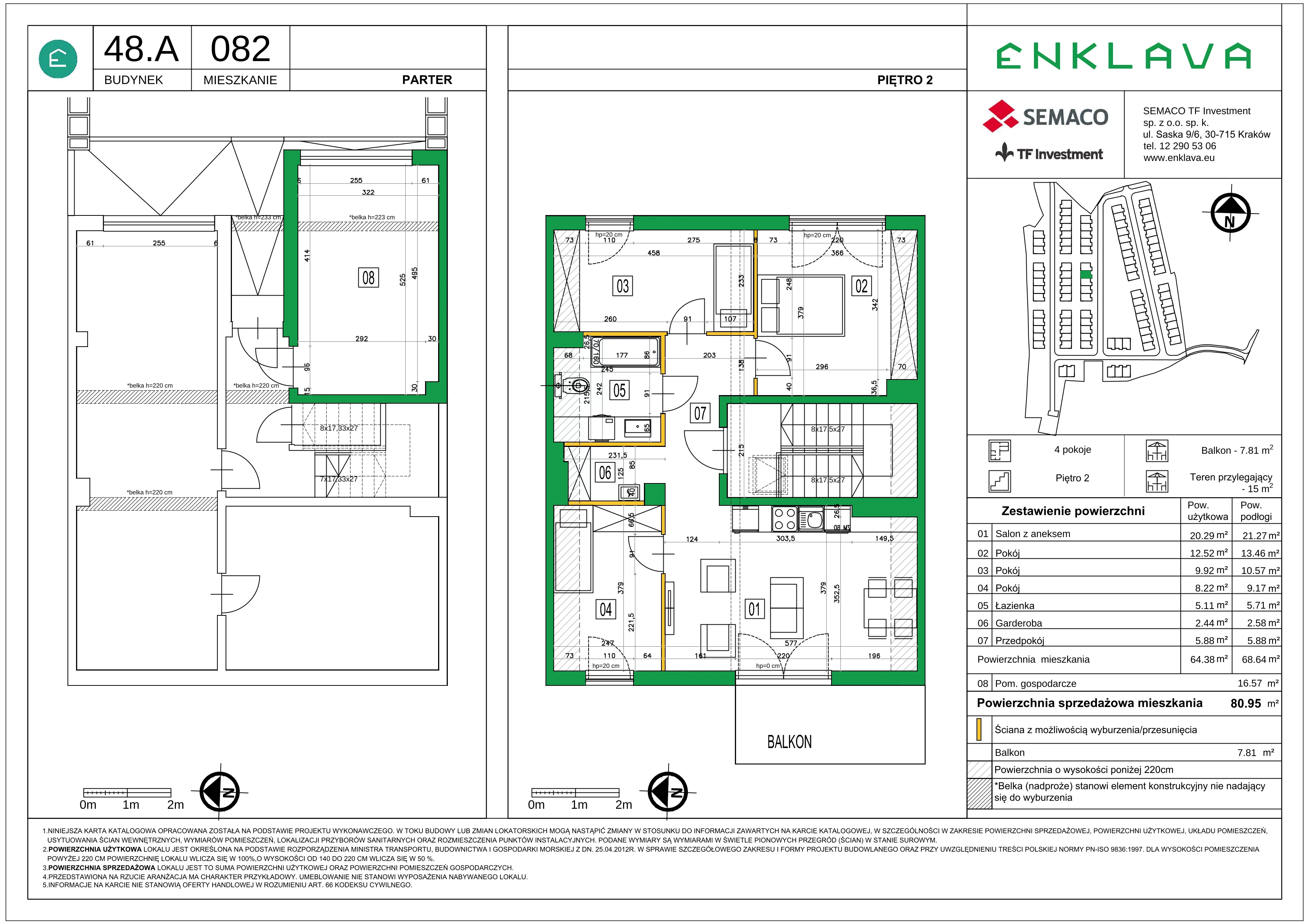 4 pokoje, mieszkanie 64,38 m², piętro 2, oferta nr M82, Osiedle Enklava, Skawina, ul. S. Wyspiańskiego