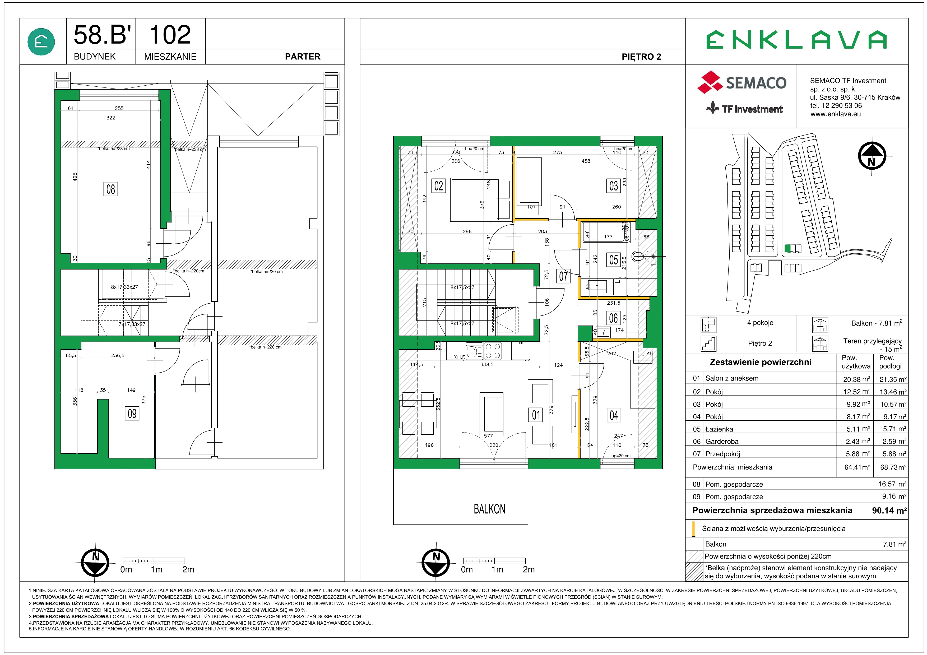 4 pokoje, mieszkanie 64,41 m², piętro 2, oferta nr M102, Osiedle Enklava, Skawina, ul. S. Wyspiańskiego